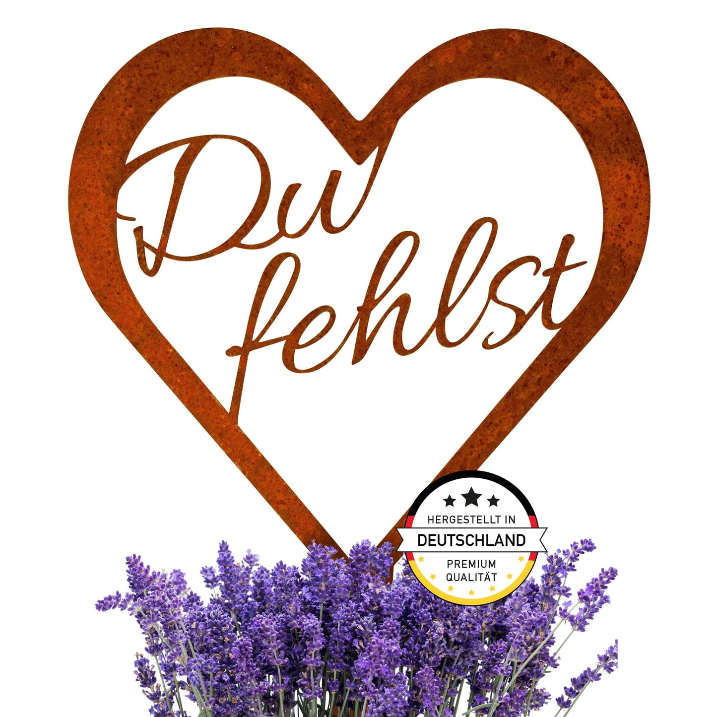 Kapu dekors sirds formā EXTRAVAGANT® Du fehlst, laikapstākļiem izturīgs, metāla tērauds, rūsas efekts, kapu dekors, kapsētas piemiņas zīmīte, kapu stabs, ilgmūžīgs