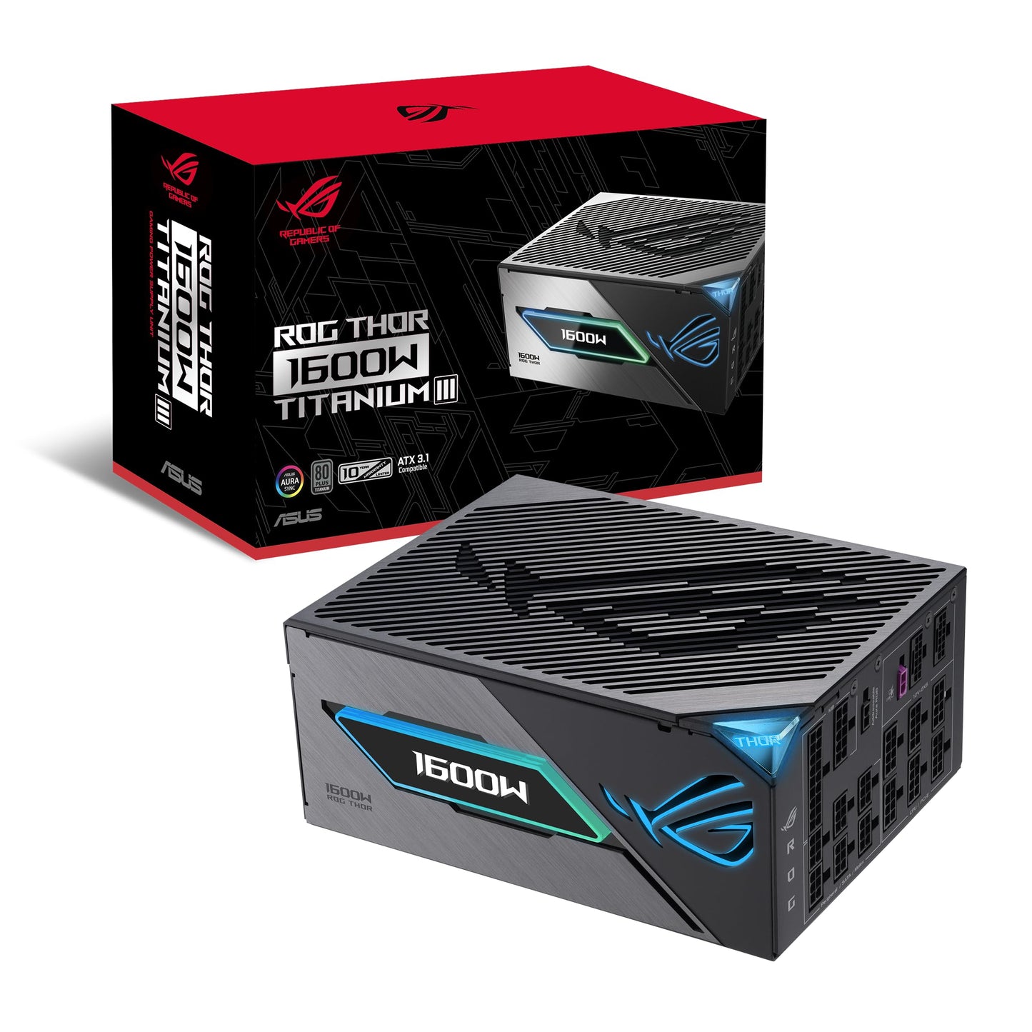 ASUS ROG Thor 1600W Titanium III - GaN-MOSFET, Aura Sync RGB, ATX 3.1, PCIe 5.0, OLED display, 80+ Titanium, Lambda A+ certified