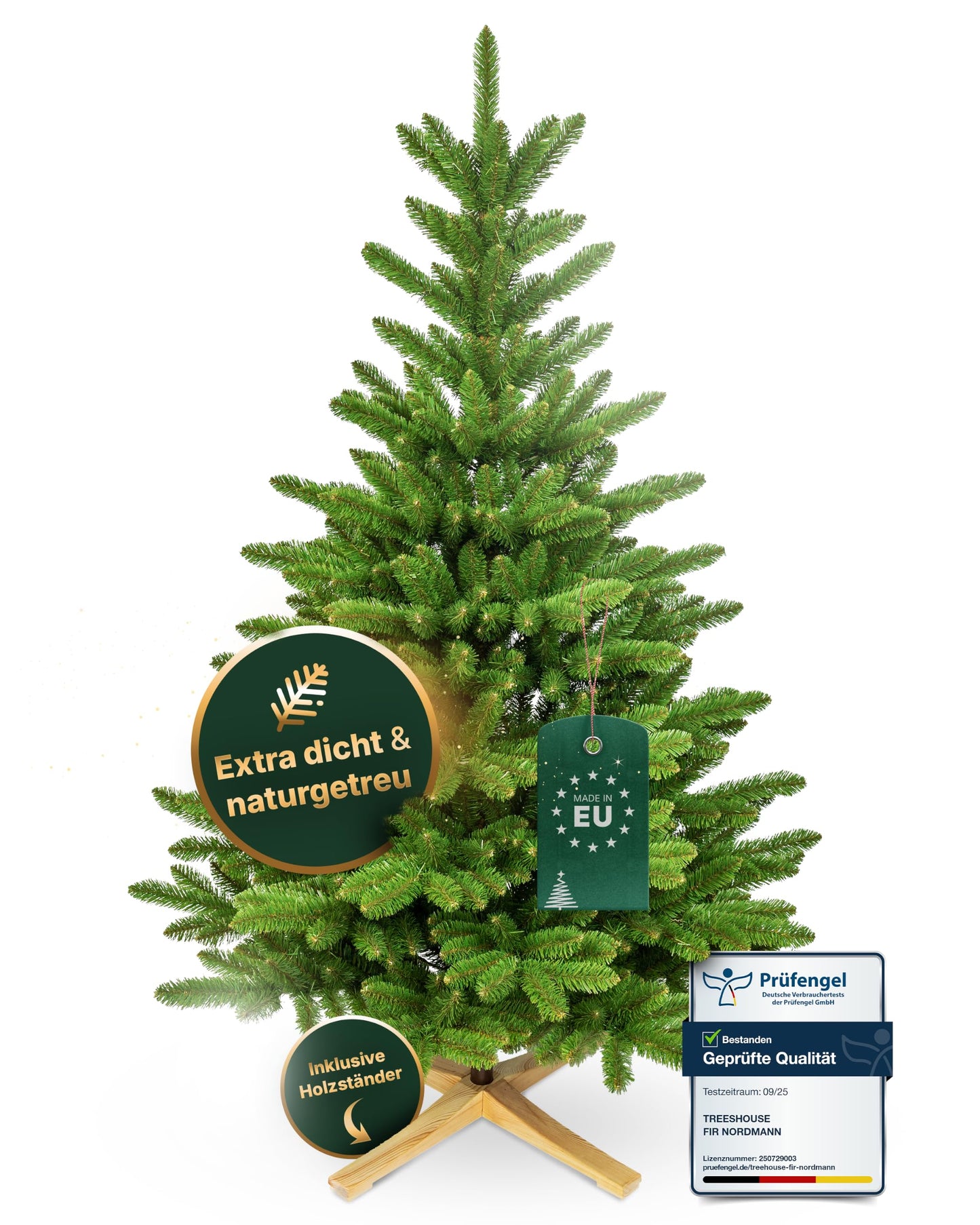 Ziemassvētku eglīte TreesHouse Nordmann 210 cm, FSC koka statīvs, PVC zari