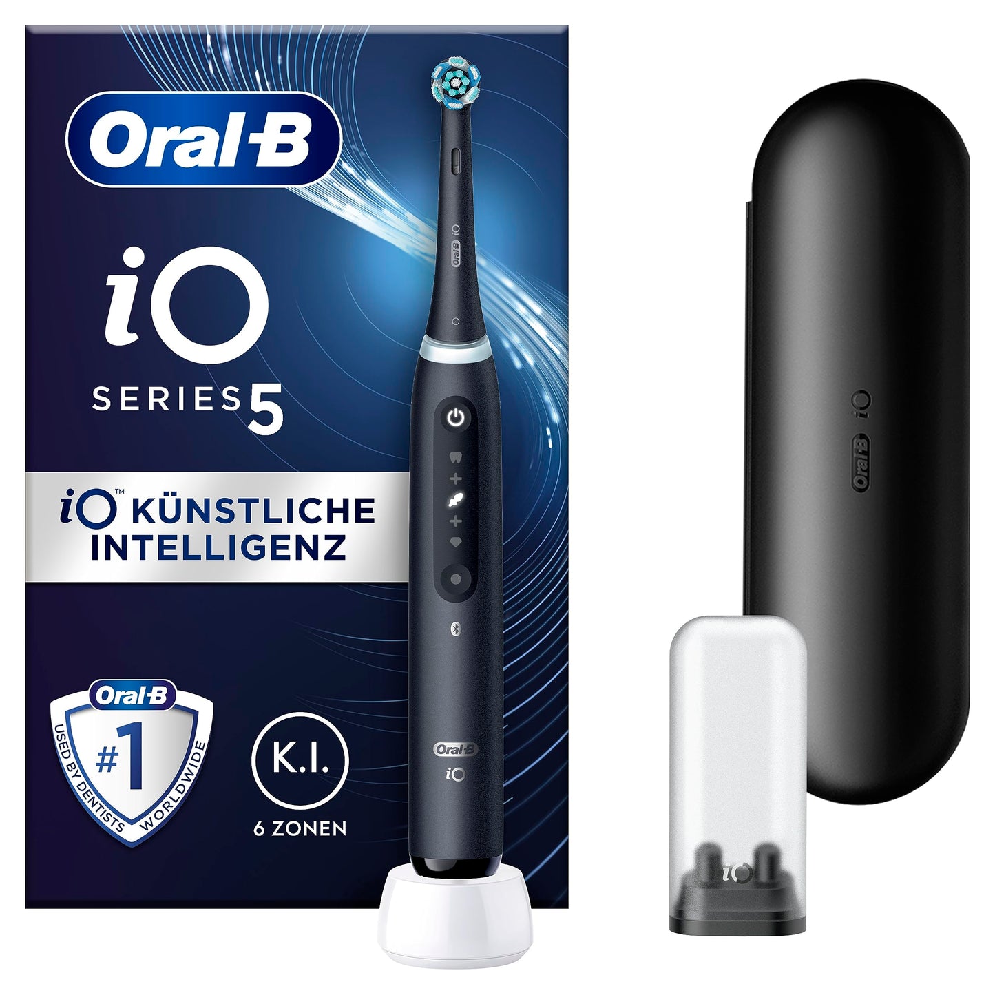 Oral-B iO Series 5 elektriskā zobu birste, elektriskā zobu birste, magnētiskā tehnoloģija, 5 tīrīšanas režīmi zobu kopšanai, LED displejs un ceļojumu etuijs, izstrādājusi Braun, matēts melns