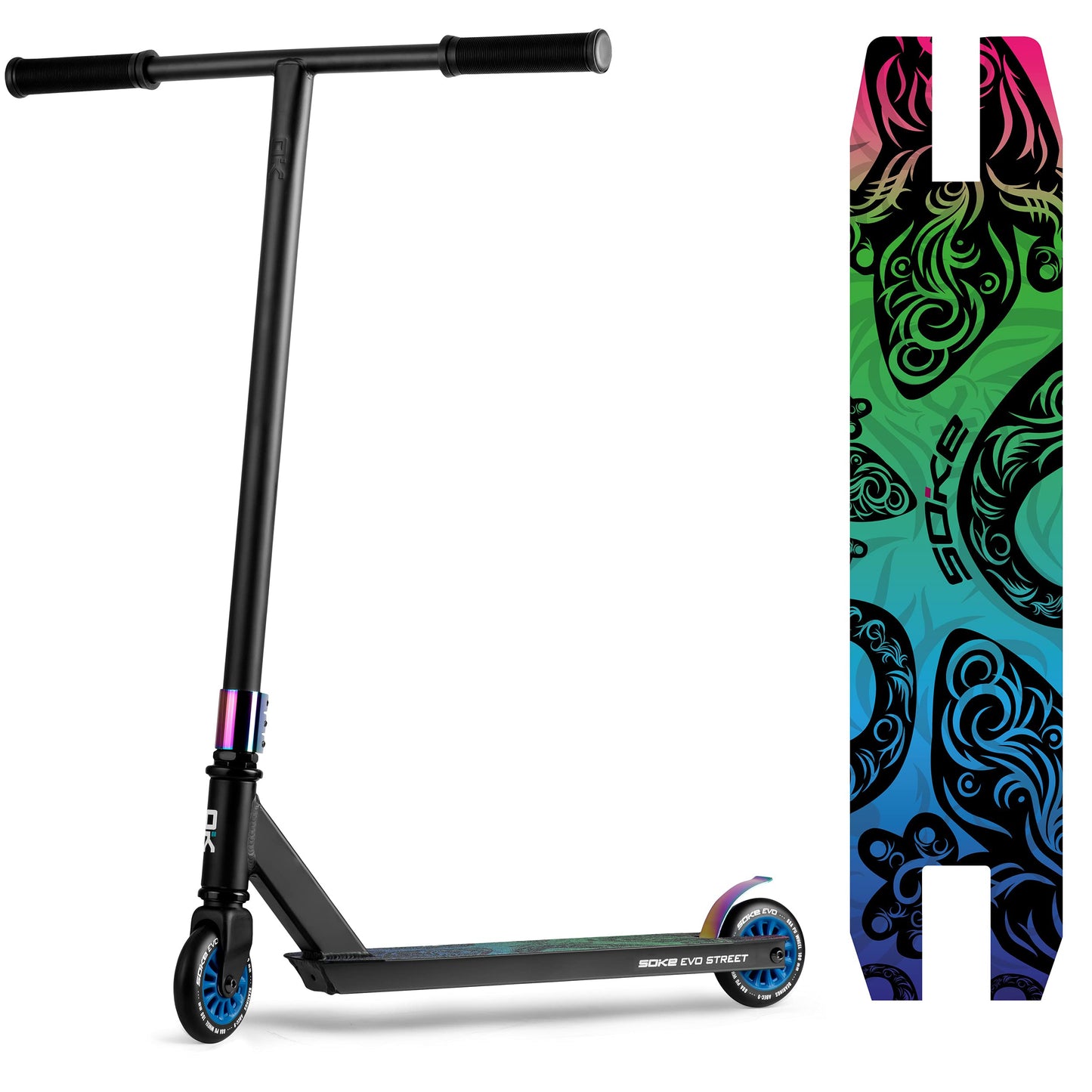 Stunt skrejritenis SOKE PRO Street Neo | Chrome Kickscooter ar ABEC 9 | Pieaugušo un bērnu triku skrejritenis ar lodīšu gultņiem SOKE | Pieejami dažādi dizaini | Izmērs: 100x24 mm