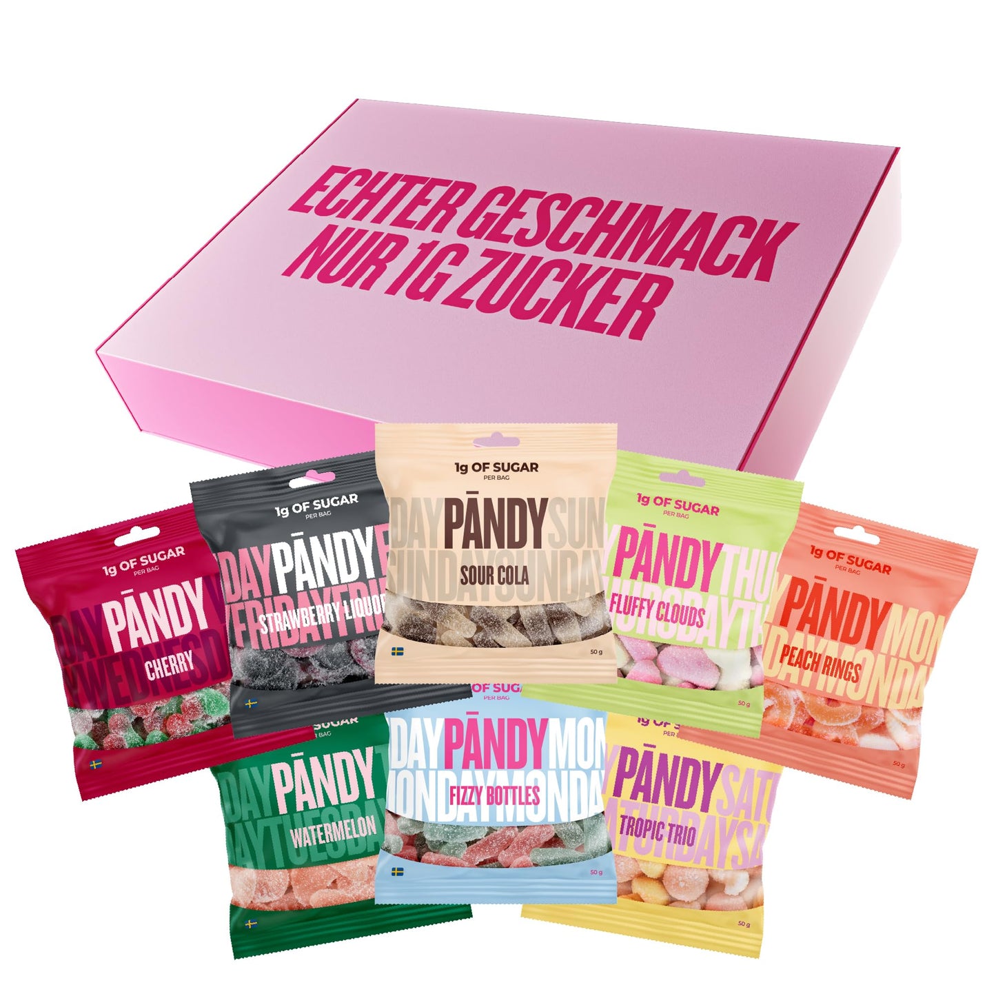 Gumijas konfektes Pändy 8 Mix, bez cukura, 1g cukura, 8x 50g