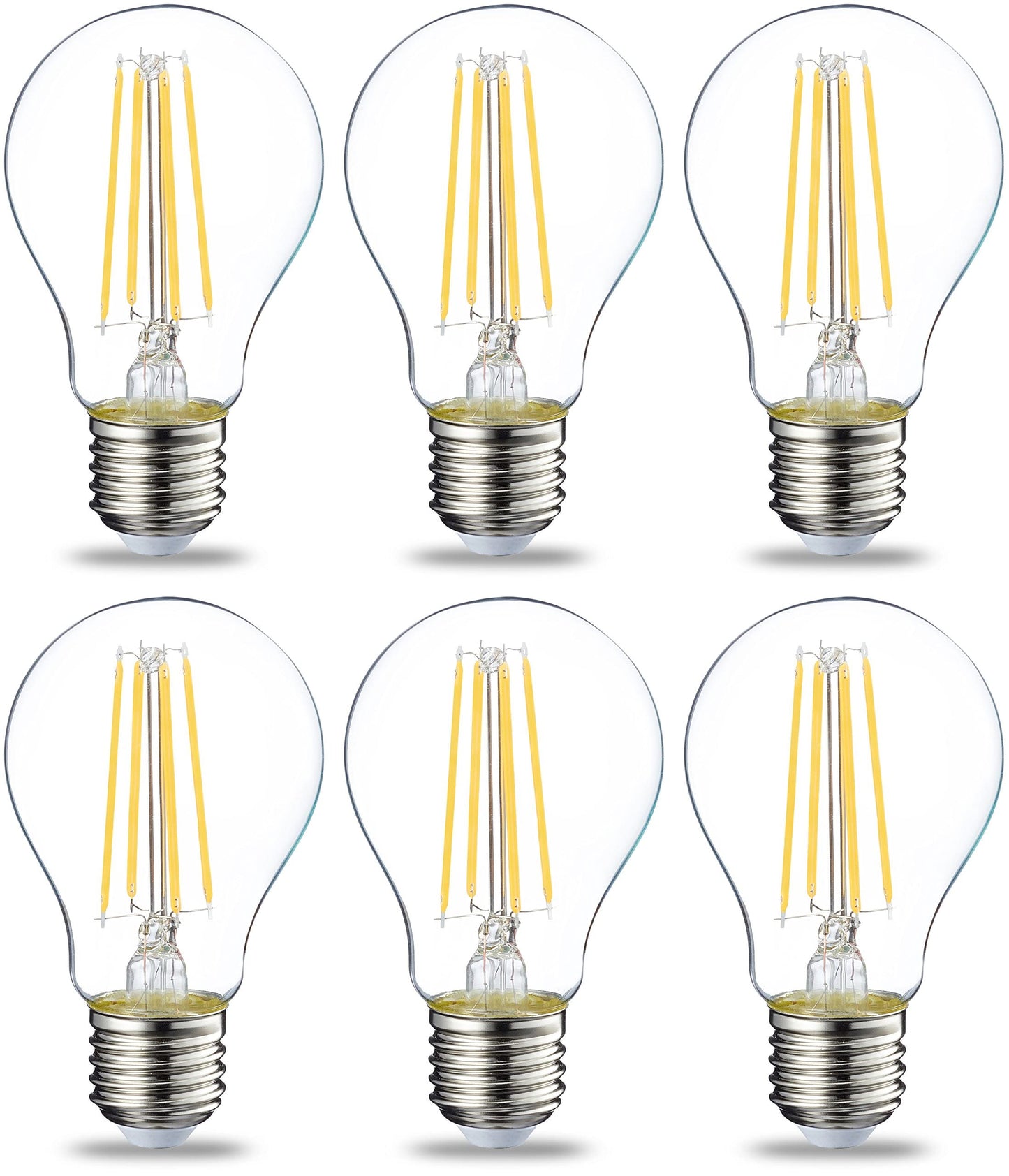 LED spuldzes, E27 Edison cokols, 7 W, līdzvērtīgas 60 W kvēlspuldzei, silti balta gaisma, nedimējamas, 6 gab.