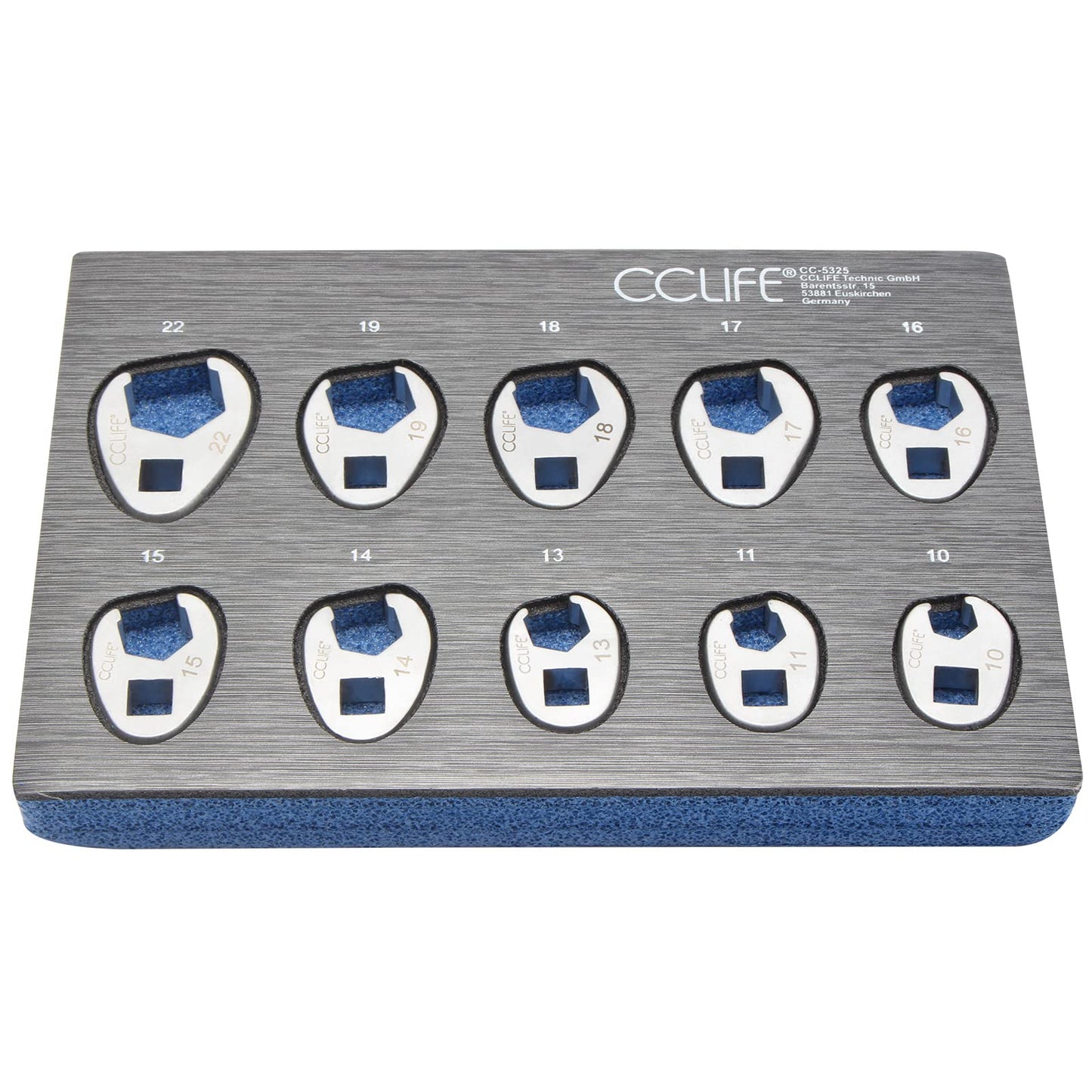 Kombinētās uzgaļuzgriežņu atslēgas CCLIFE 10 tlg, 1/2" 3/8" ārējais kvadrāts, 10–22mm