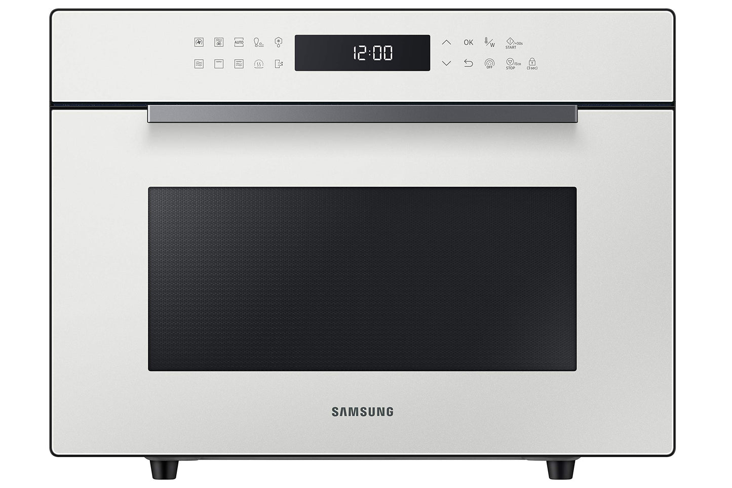 SAMSUNG MC35R8058CE/ET Stikla dizaina mikroviļņu krāsns ar tvaika funkciju un cepšanas plati, krāsa porcelāns, stikls nerūsējošais tērauds