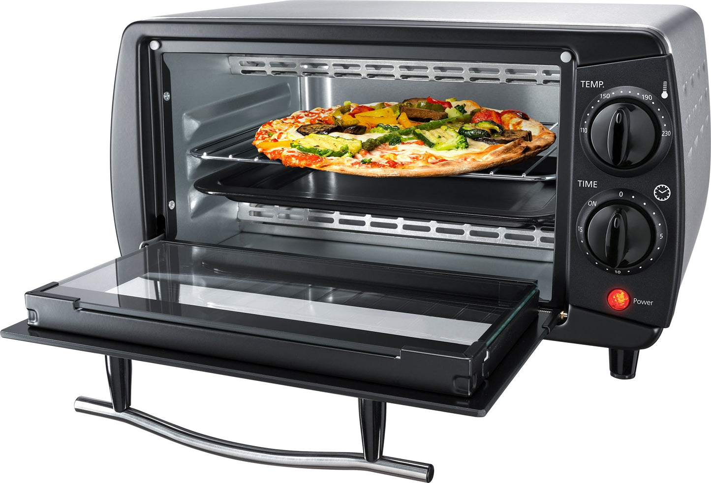 Steba mini cepeškrāsns, 9 litri, pulēta nerūsējošā tērauda korpuss, temperatūras regulators līdz 230°C, picas dziļums līdz Ø 24,0 cm, 800 vati, KB 9.2