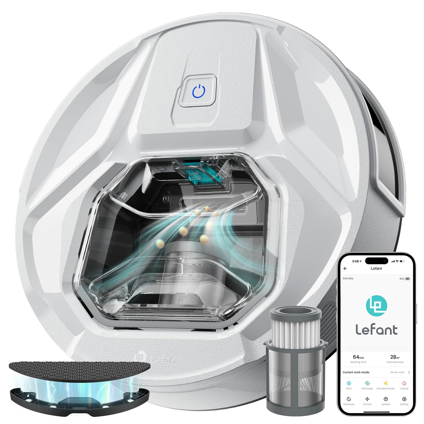 LEFANT M320 putekļsūcējs robots - 6000Pa jauda, 800ML tvertne, 210 minūtes akumulatora darbības laiks, Wi-Fi, ideāli dzīvnieku spalvām.
