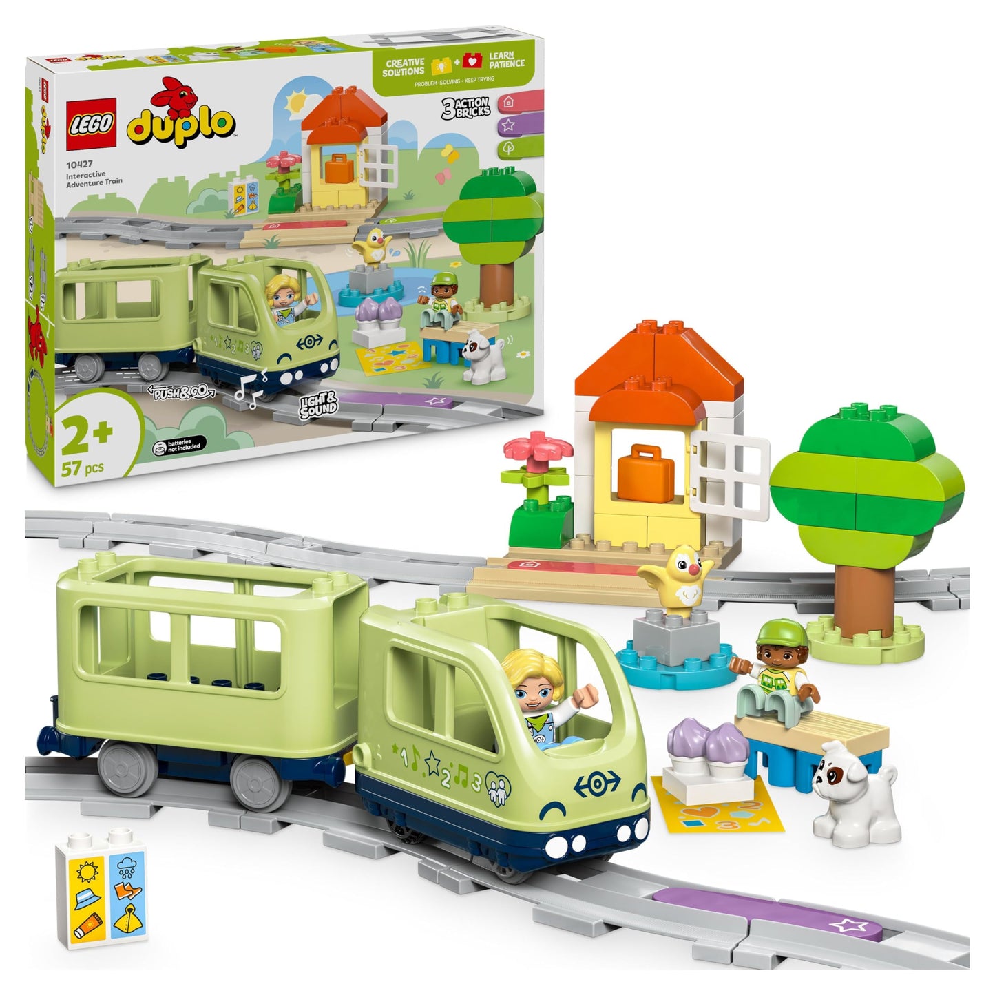 LEGO DUPLO Town interaktīvais piedzīvojumu vilciens - gaismas, skaņas, dzelzceļa trases, mācību rotaļlieta bērniem 10427