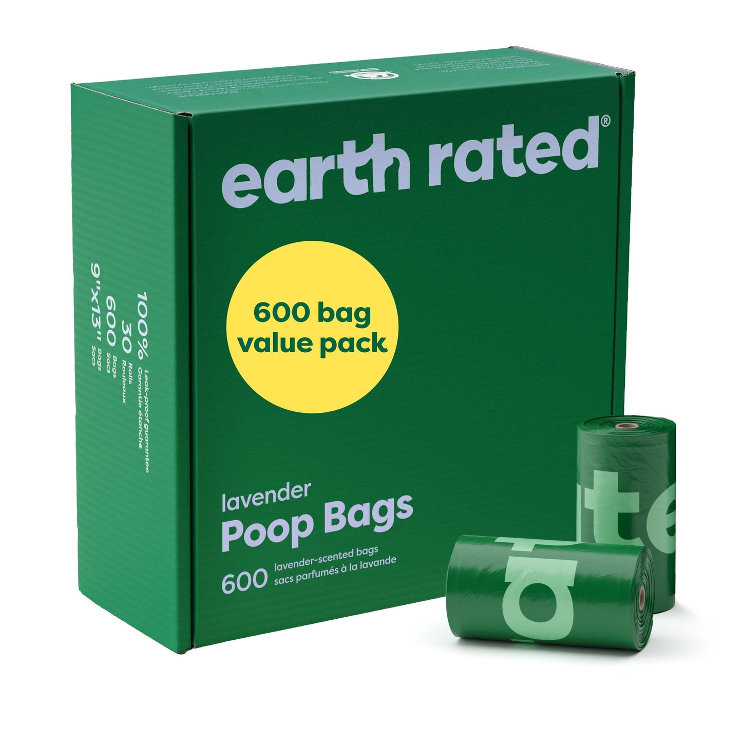 Suņu kakas maisiņi Earth Rated, izdevīgs iepakojums, īpaši biezi un necaurlaidīgi, maziem un lieliem suņiem, uzpildes ruļļi, lavandas aromāts, 600 gab.