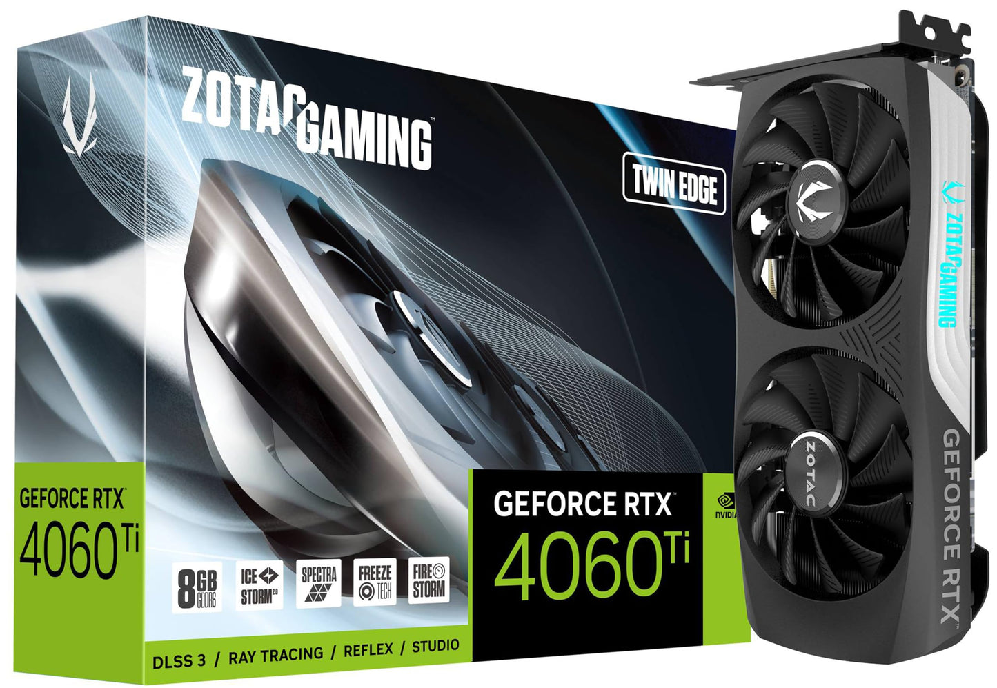 Zotac RTX4060TI 8GB Twin Edge - High-performance graphics card with dual fans and efficient cooling design.