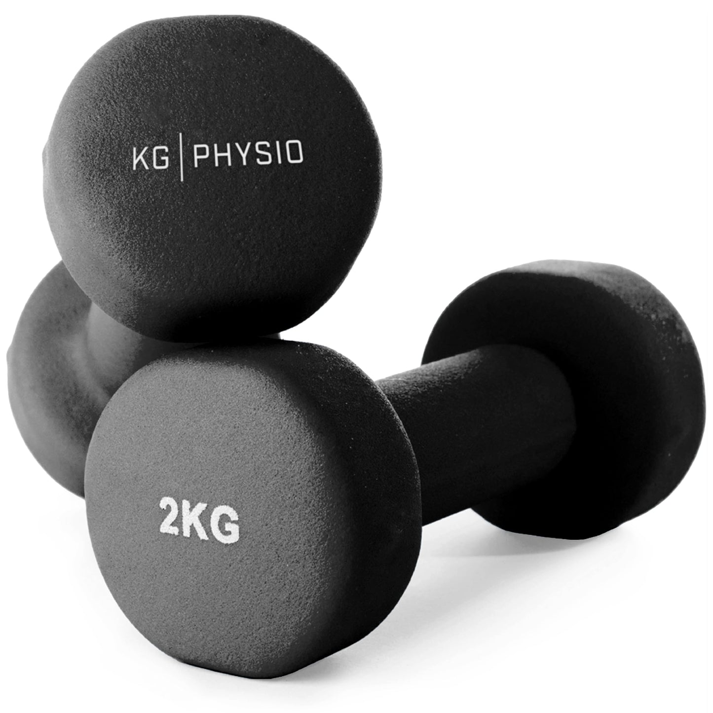 KG PHYSIO neoprena hanteles komplekts ar fitnesa plakātu, 2 gab. čuguna hanteles ar neslīdošu pārklājumu