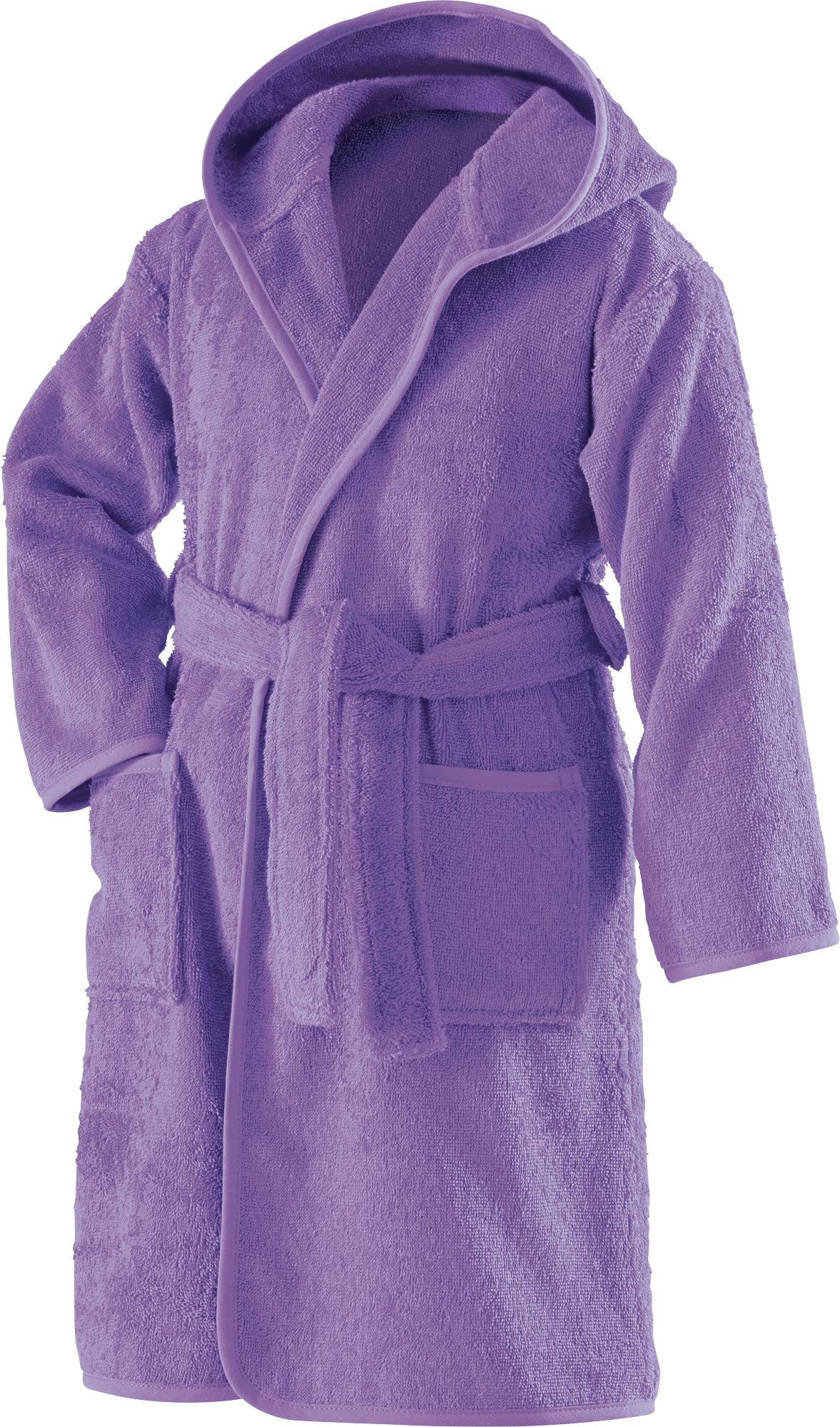 Bērnu kapučpeldmētelis Erwin Müller uni frotē, violets, izmērs 122/128, mīksts, pūkains, labi uzsūc mitrumu, ar jostiņu un kabatām, 100% kokvilna