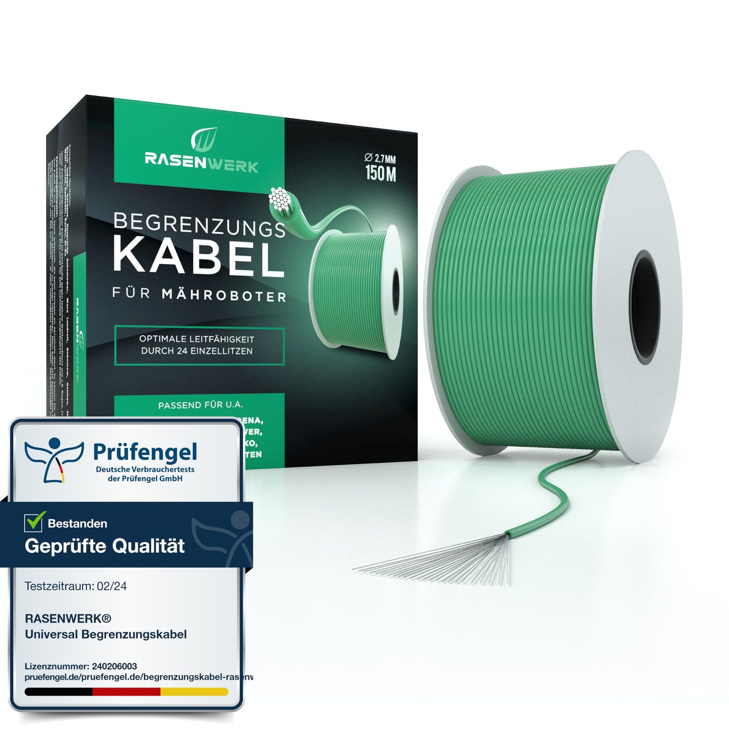 Rasenwerk® 150m universāls ierobežojuma vads robotizētam zāles pļāvējam, robežvads zāles pļāvējam, TCCA, Ø2,7mm