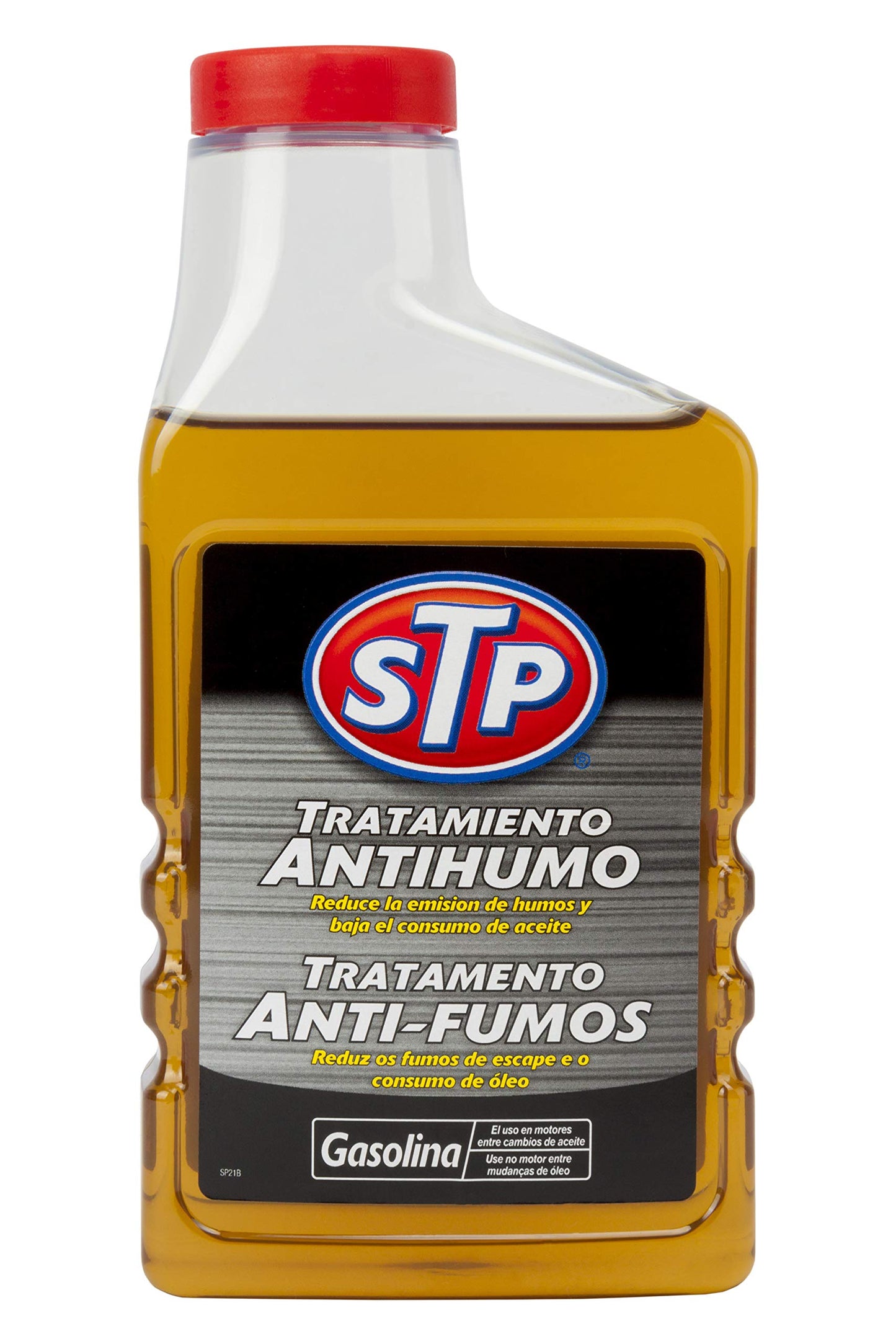 STP benzīna dūmu samazināšanas piedeva 450 ml, samazina dūmu emisiju un eļļas patēriņu