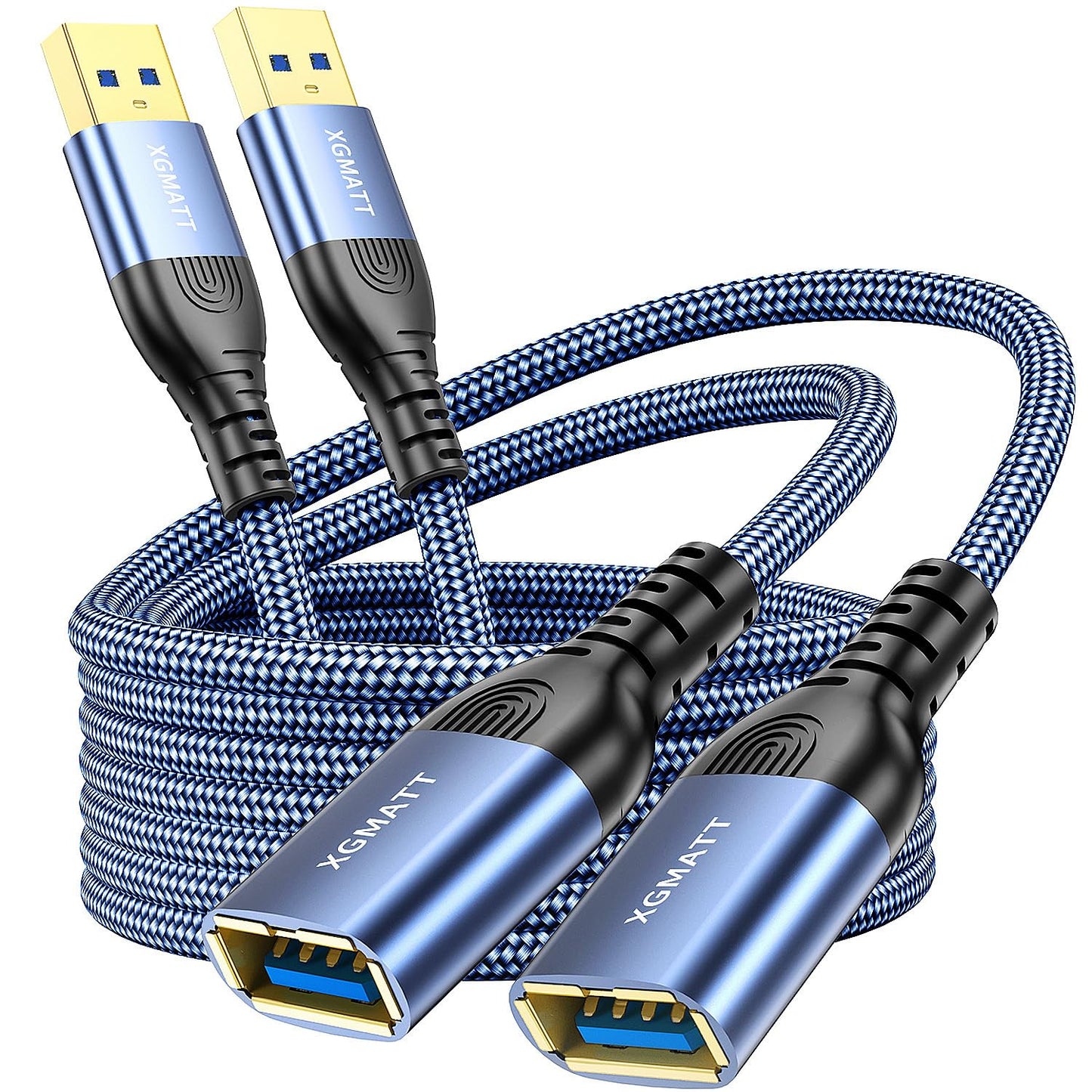 USB 3.0 pagarinātājs 2M, 2 gab., XGMATT USB A spraudnis uz A ligzdu, alumīnija savienotāji, neilona pinums