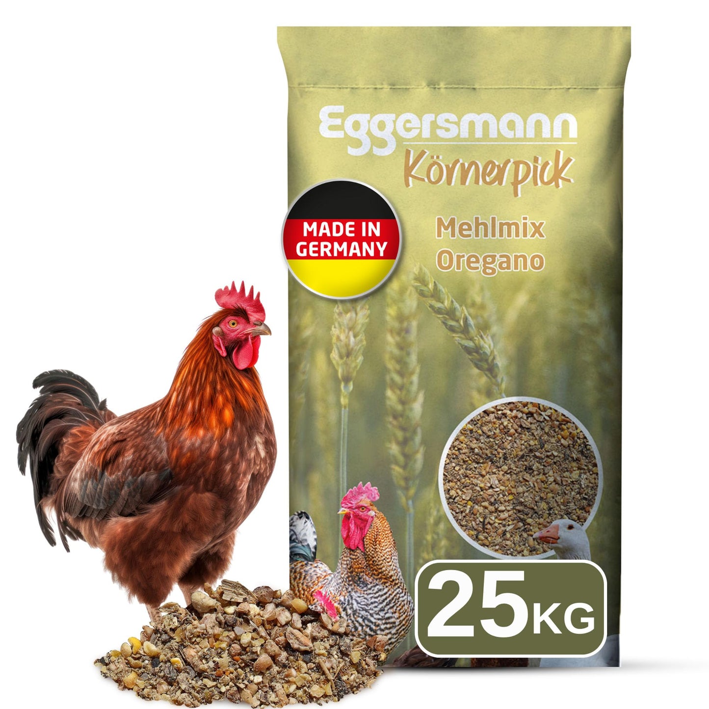 Putnu barība Eggersmann Körnerpick 25 kg vistām, miltu maisījums ar oregano