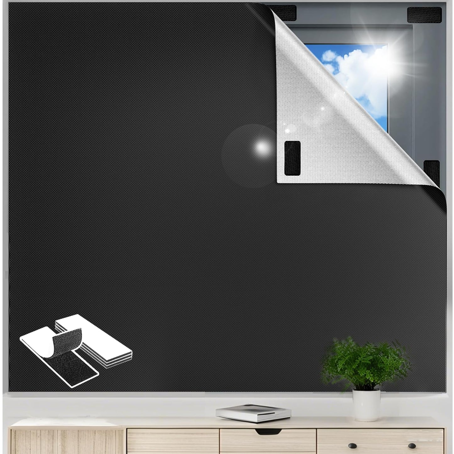 Tumšojošs rullo aizkars bez urbšanas 400 x 145 cm, logu aptumšošanas audums, jumta logu saules aizsardzība, pārnēsājams ceļojumu aptumšošanas rullo aizkars bez urbšanas logiem un Velux, brīvi griežams