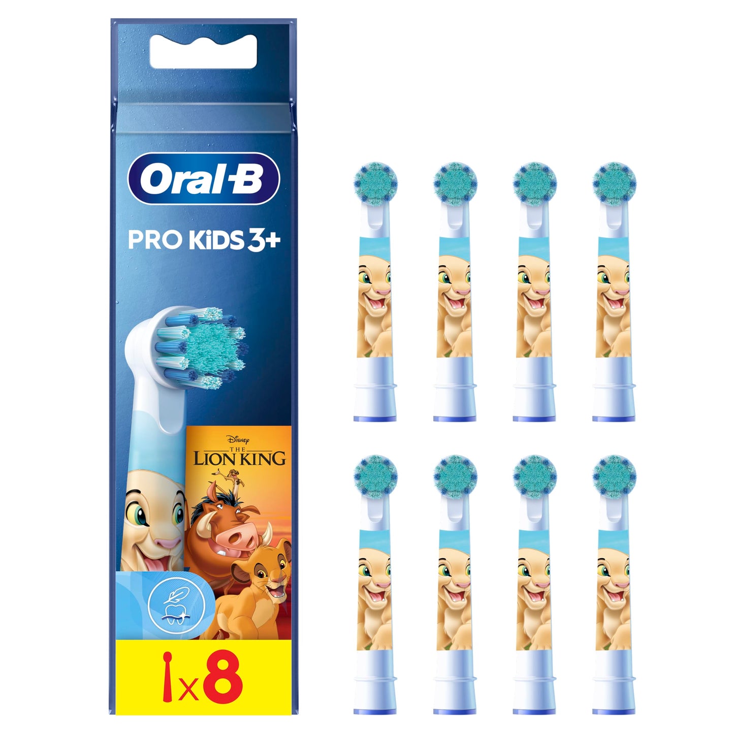 Oral-B Pro Kids Lauvu karalis uzgājējbirstes — ORIĢINĀLĀ zobu birste elektriskajai zobu birstei — Īpaši mīkstas saru, Oral-B rezerves birstes bērniem no 3 gadiem — Balta, 8 gab.