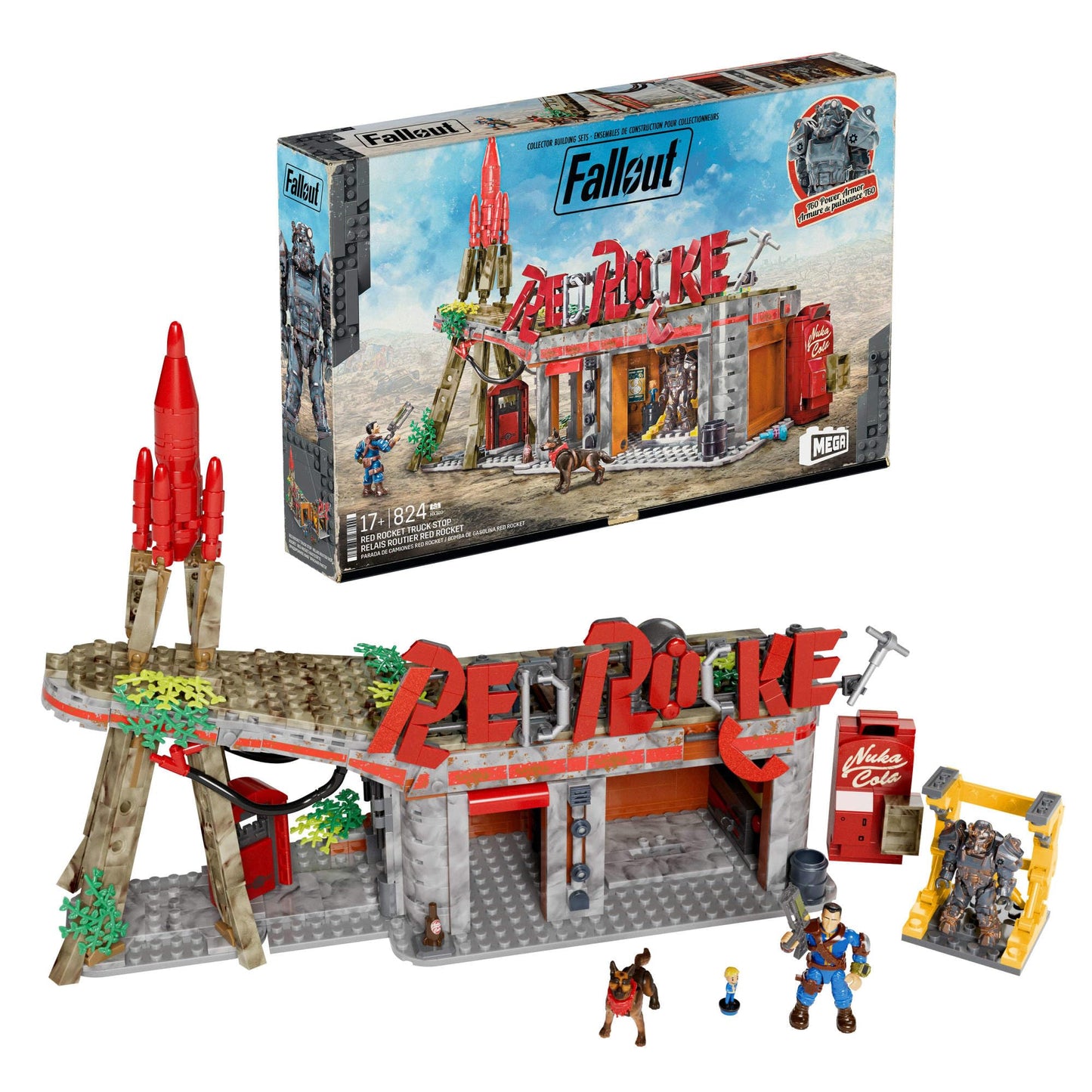 MEGA Fallout Red-Rocket atpūtas stacija - 824 detaļas, 2 kustīgi tēli, kolekcionāriem, celtniecības rotaļlietas