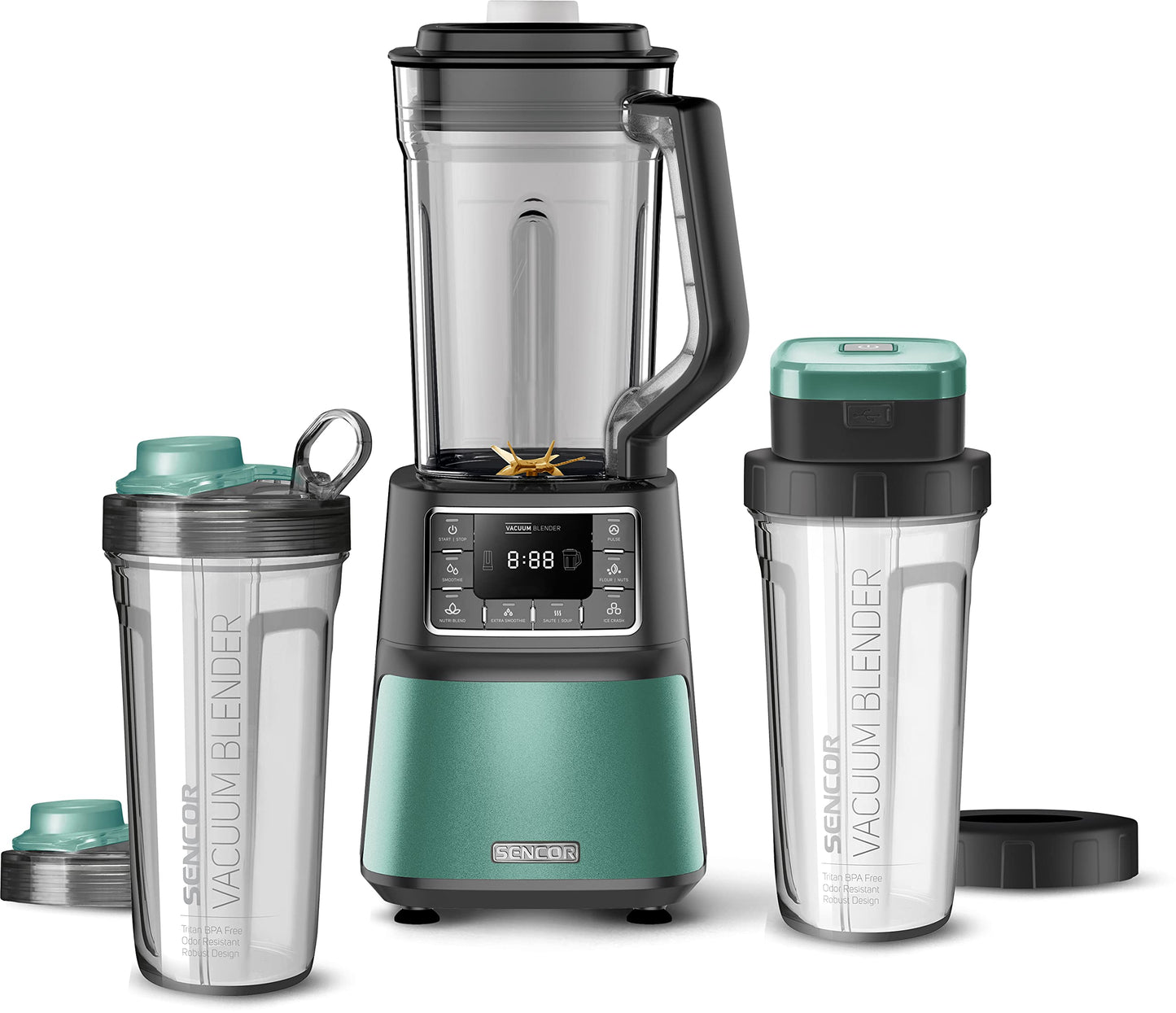 SENCOR 7872BL SBU 7871GR - 1500W automatic vacuum super blender, 8 titanium blades, 7 programs, turquoise plastic.