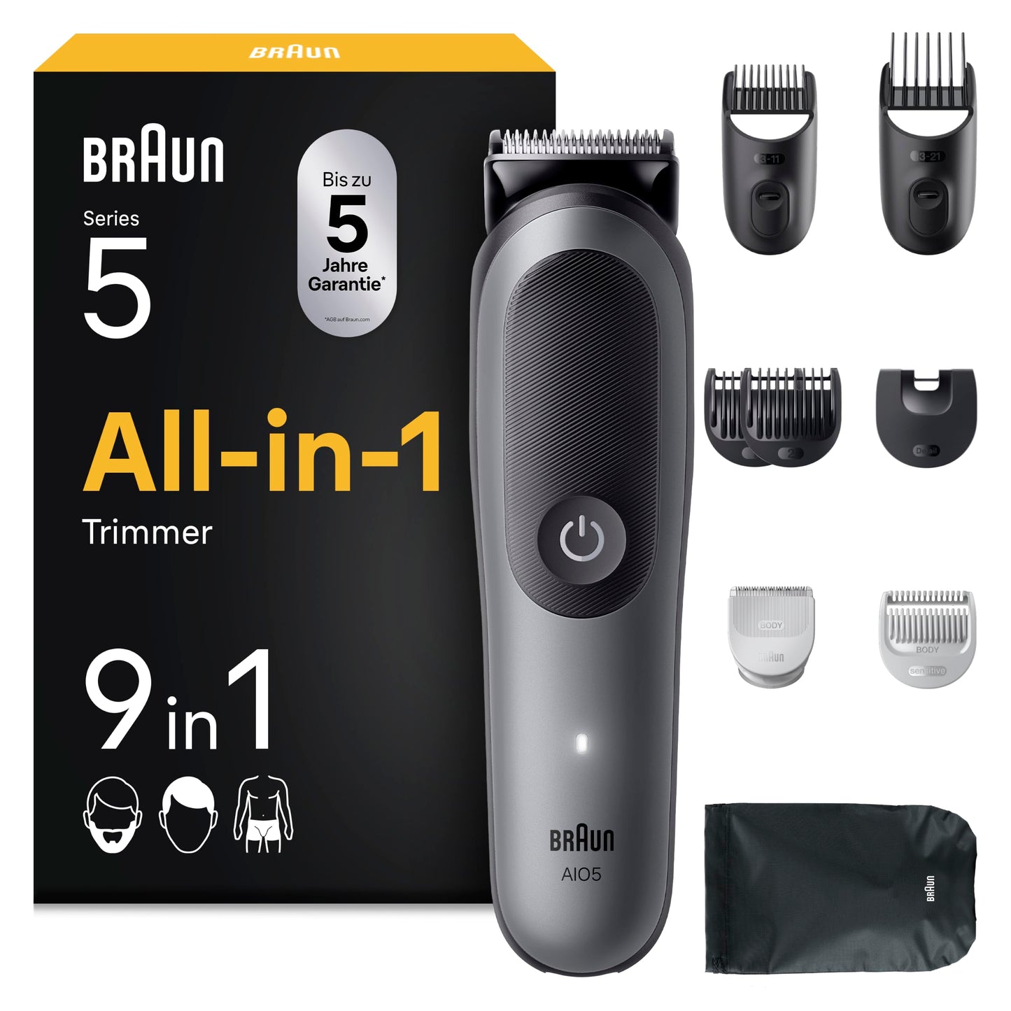 Braun Multigroom All-in-One Series 5, 9-in-1 trimmera komplekts 5, AIO5545, pelēks