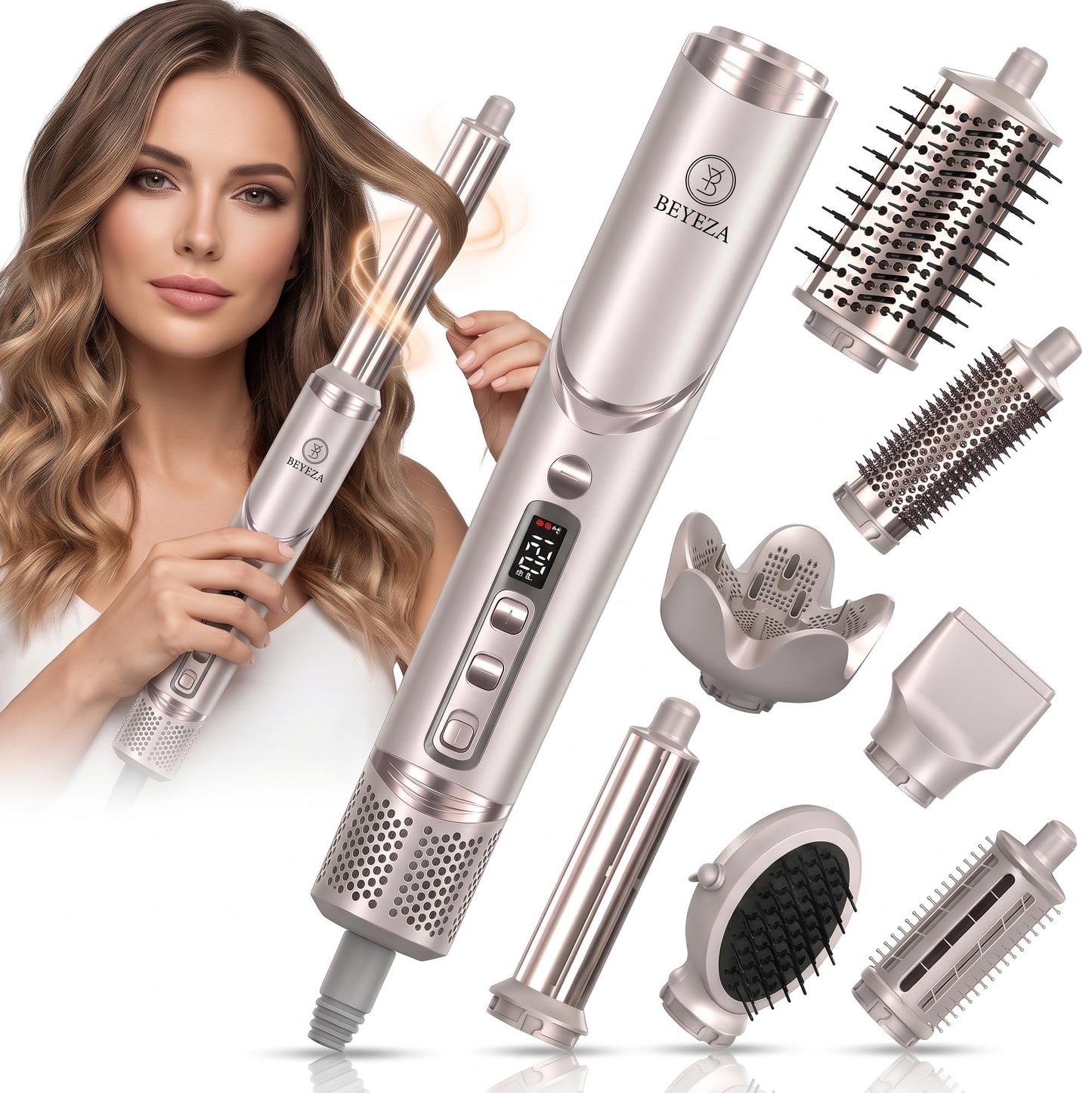 Matu veidotājs BEYEZA Airstyler Pro 8-in-1, daudzfunkcionāls matu veidošanas rīks ar 8 uzgaļiem