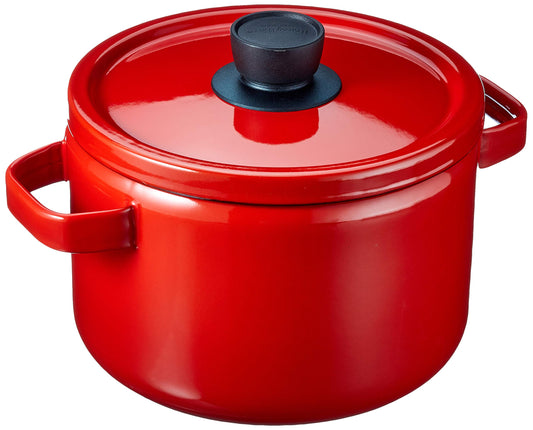 Honeyware Solid Line Enamel Pot - 22 cm diameter, 5.6 liters, red, suitable for all stove types including induction