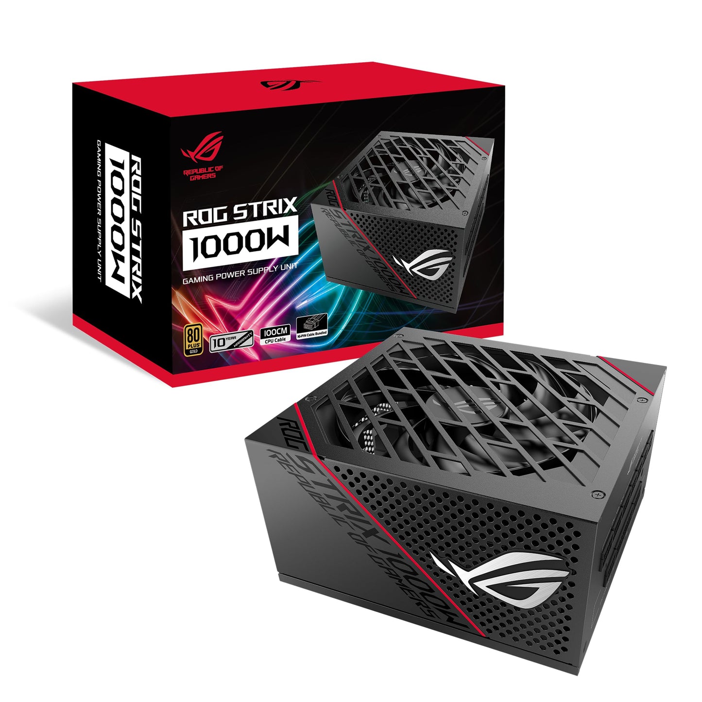 ASUS ROG STRIX 1000W Gold - 80 Plus Gold, 0dB tech, Axial-Tech fan, PCIe 5.0 ready, ATX 3.0 compatible, black.