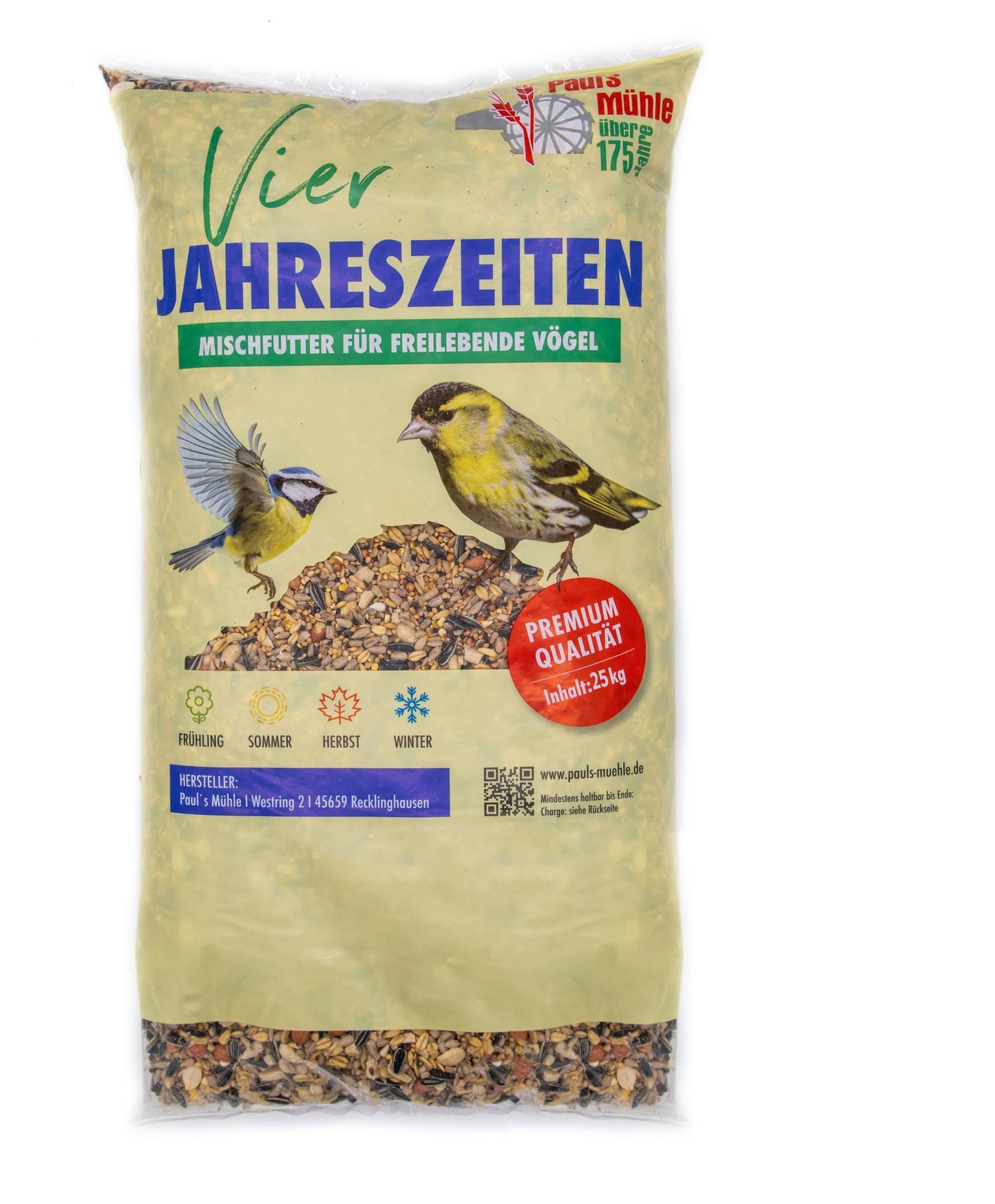 Savvaļas putnu barība Paul´s Mühle 25 kg, 4 gadalaiki, ar saulespuķu sēklām un zemesriekstiem