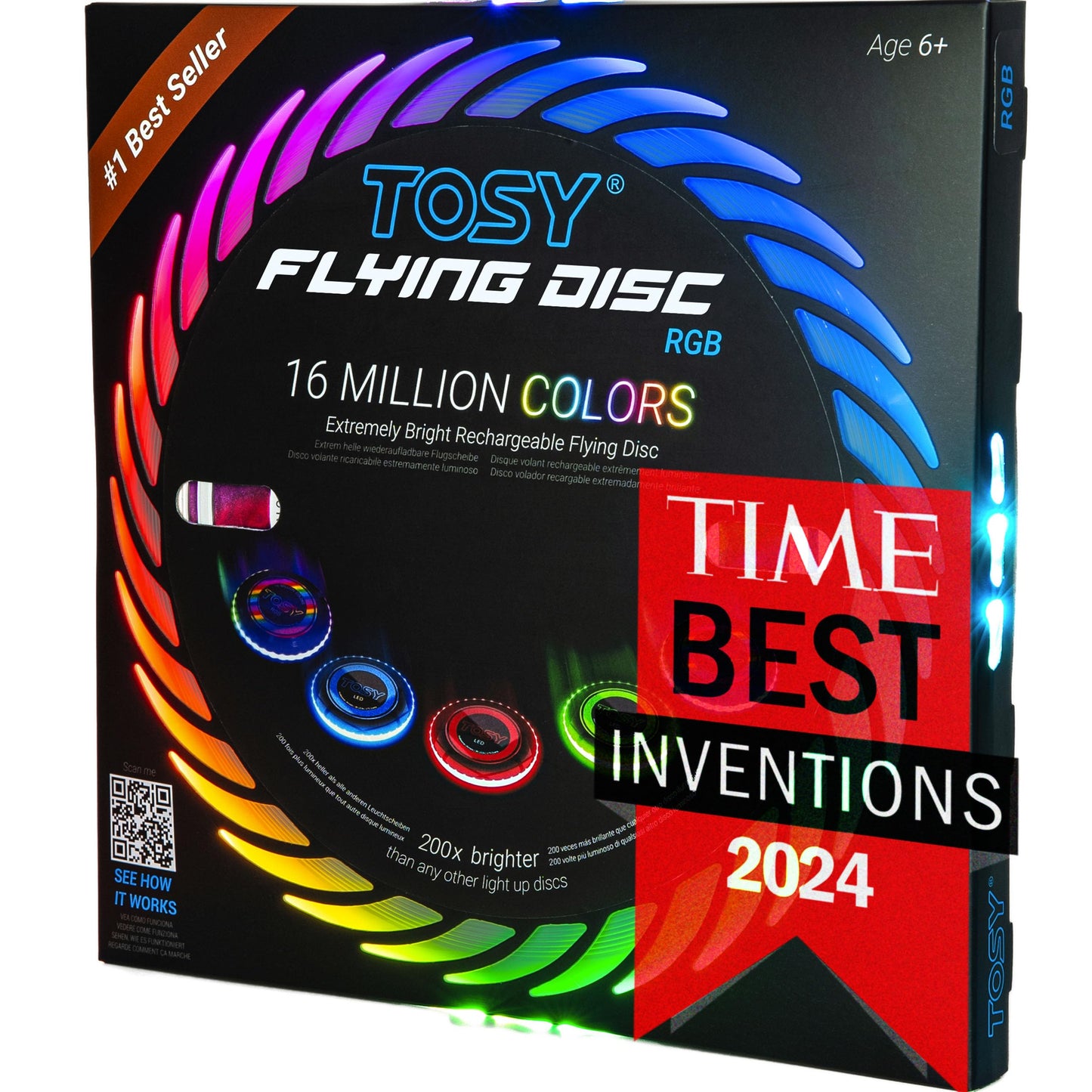 TOSY Flying Disc lidojošais disks, 108 RGB LED, 16 milj. krāsu, uzlādējams, ūdensizturīgs, 175 g