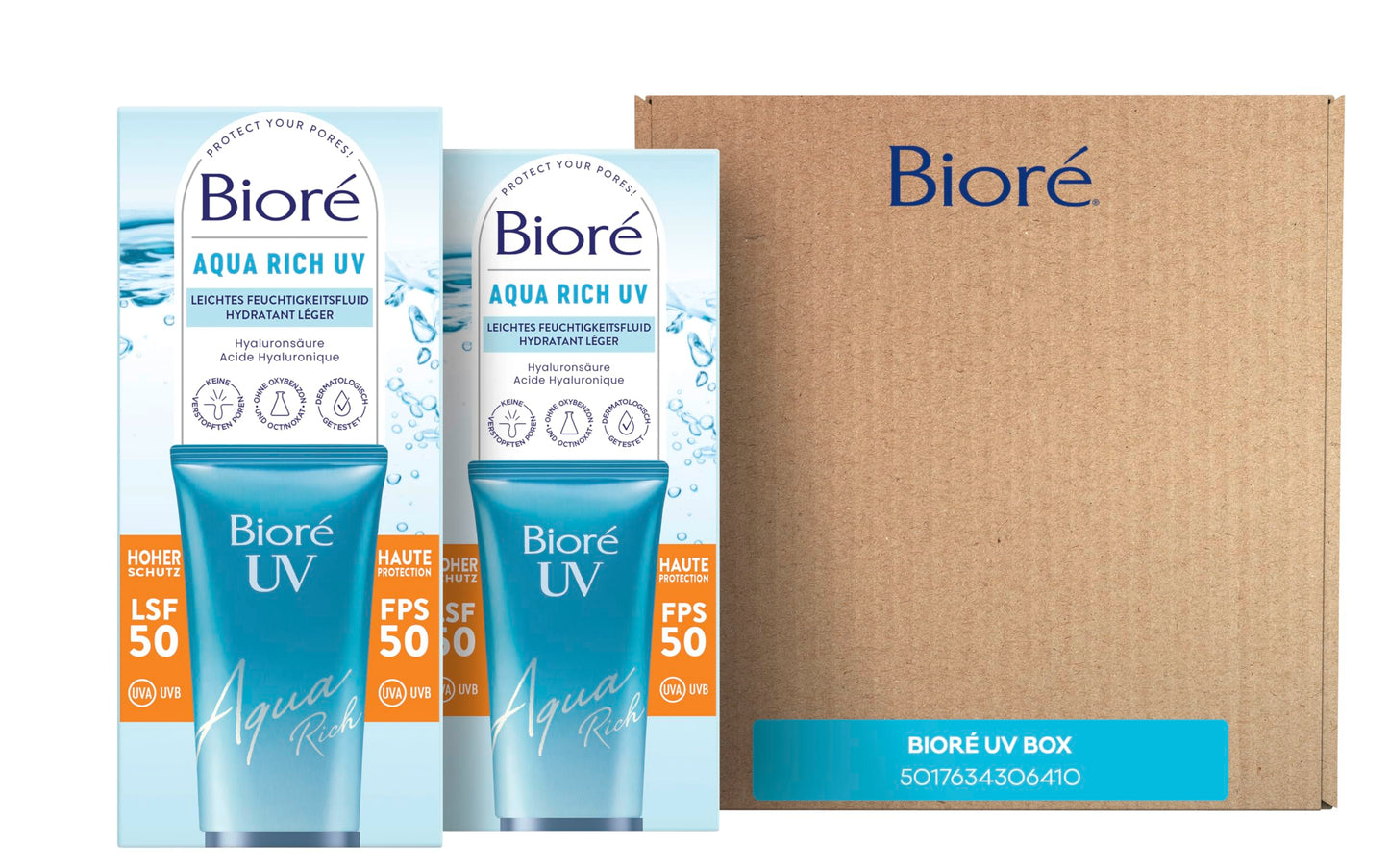Saules aizsargfluīds sejai Bioré Aqua Rich UV Vorteilsset SPF 50, 2x 50 ml