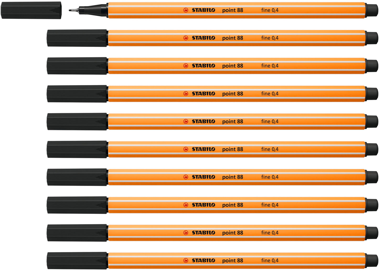 Fineliner STABILO point 88, melnai tintei, 0,4 mm, ar ventilējamu vāciņu