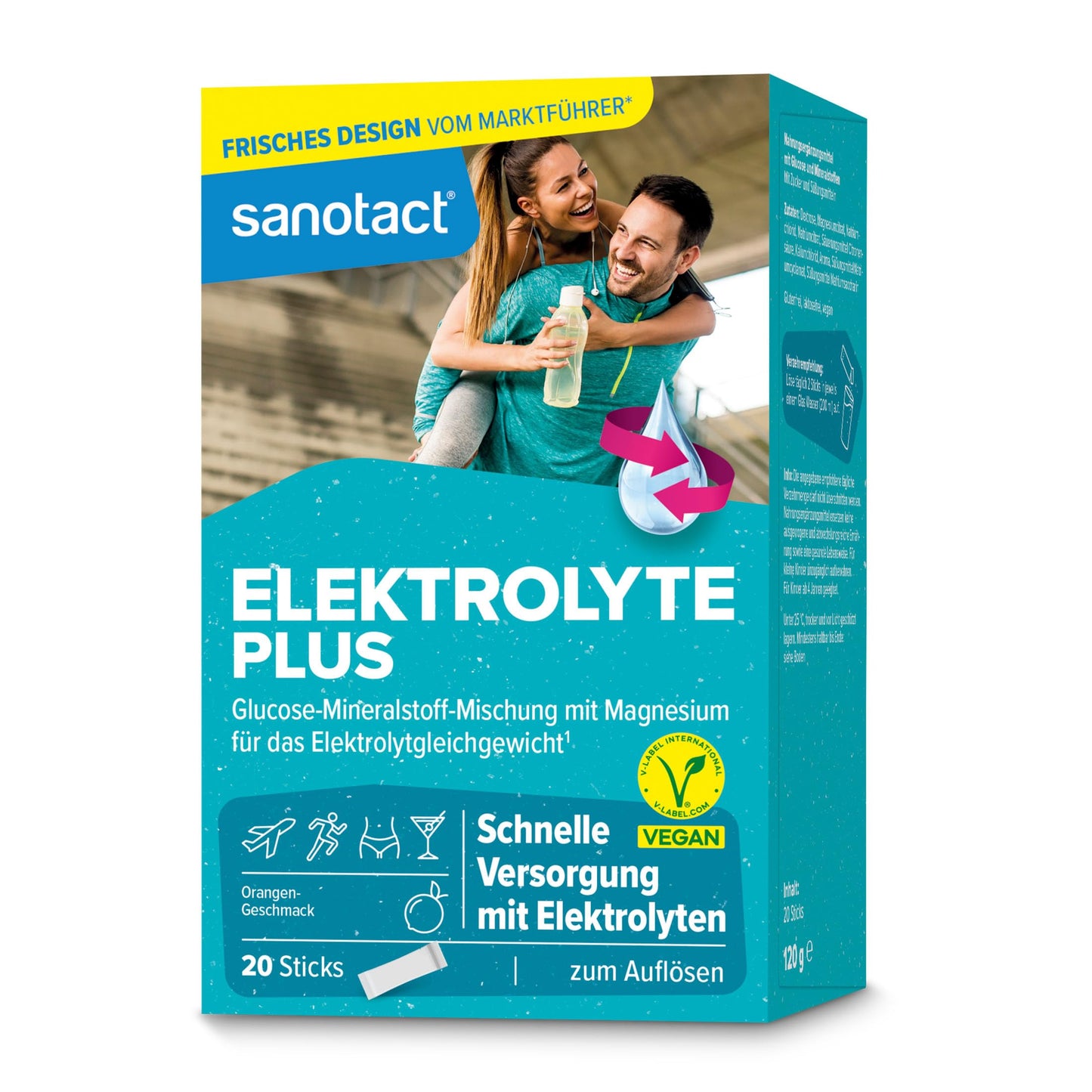 Elektrolītu pulveris sanotact Elektrolyte Plus (20 paciņas) ar kāliju un magniju, 100% vegānisks, ar apelsīnu garšu