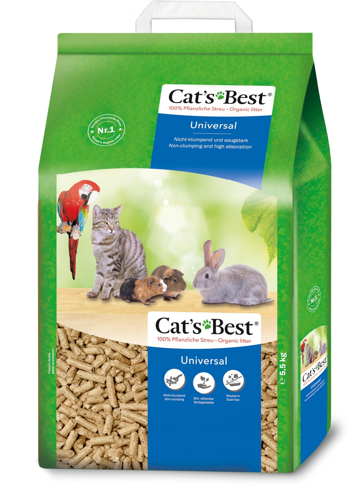 Kaķu pakaiši Cat's Best Universal, 100 % augu izcelsmes, nesalipstošas granulas, 5,5 kg/10 l
