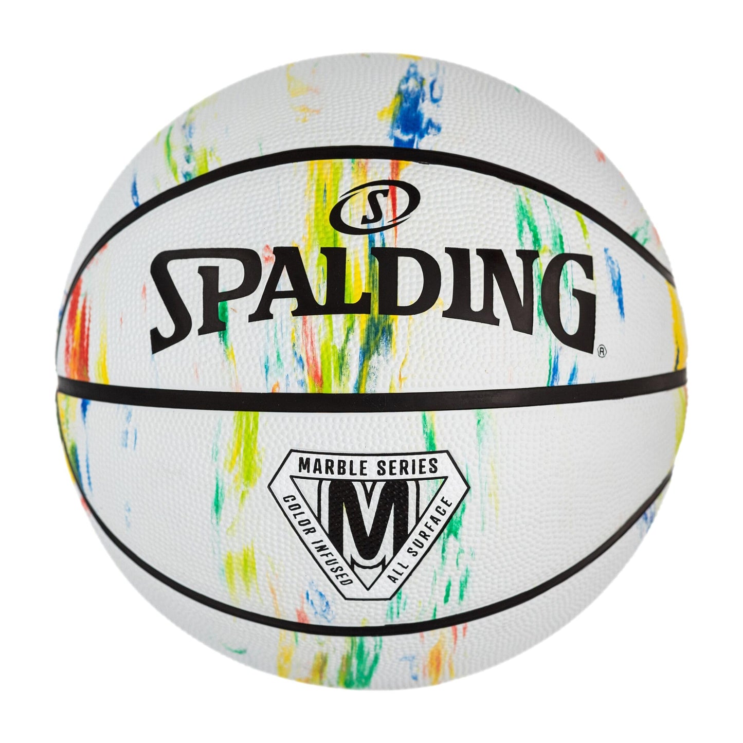 Basketbola bumba Spalding United 84397A, marmora dizains, 7. izmērs, varavīksnes krāsās