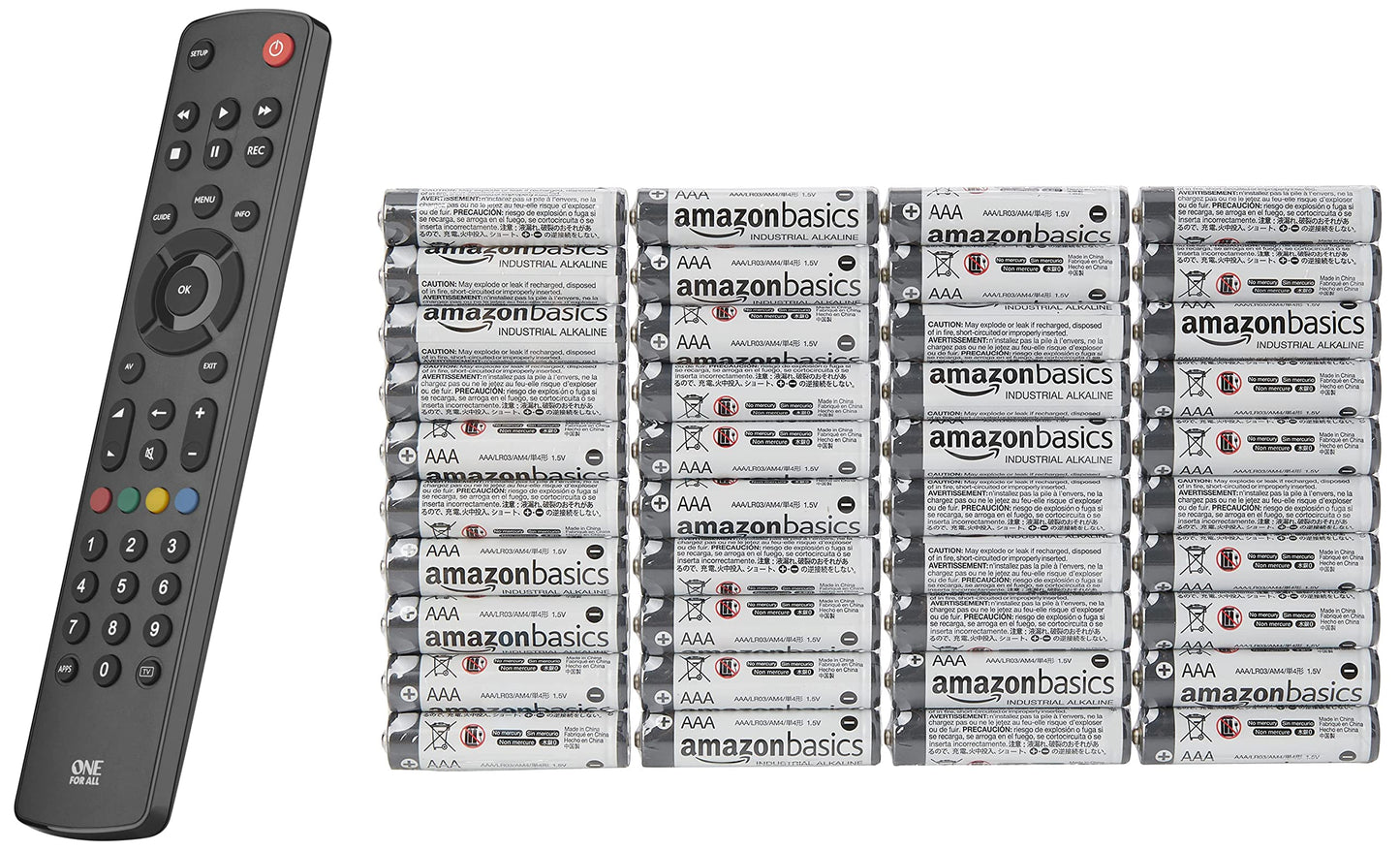 Viens visiem kontūru universālais tālvadības pults - TV/Smart TV vadība - darbojas ar visām ražotāju markām - URC1210 un Amazon Basics AAA rūpnieciskās sārma baterijas, 40 gabalu iepakojums