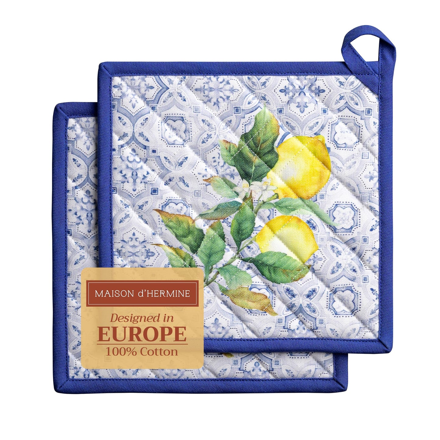 Maison d'Hermine podu turētāju komplekts, 100% kokvilna (20 cm x 20 cm, 2 gab.)