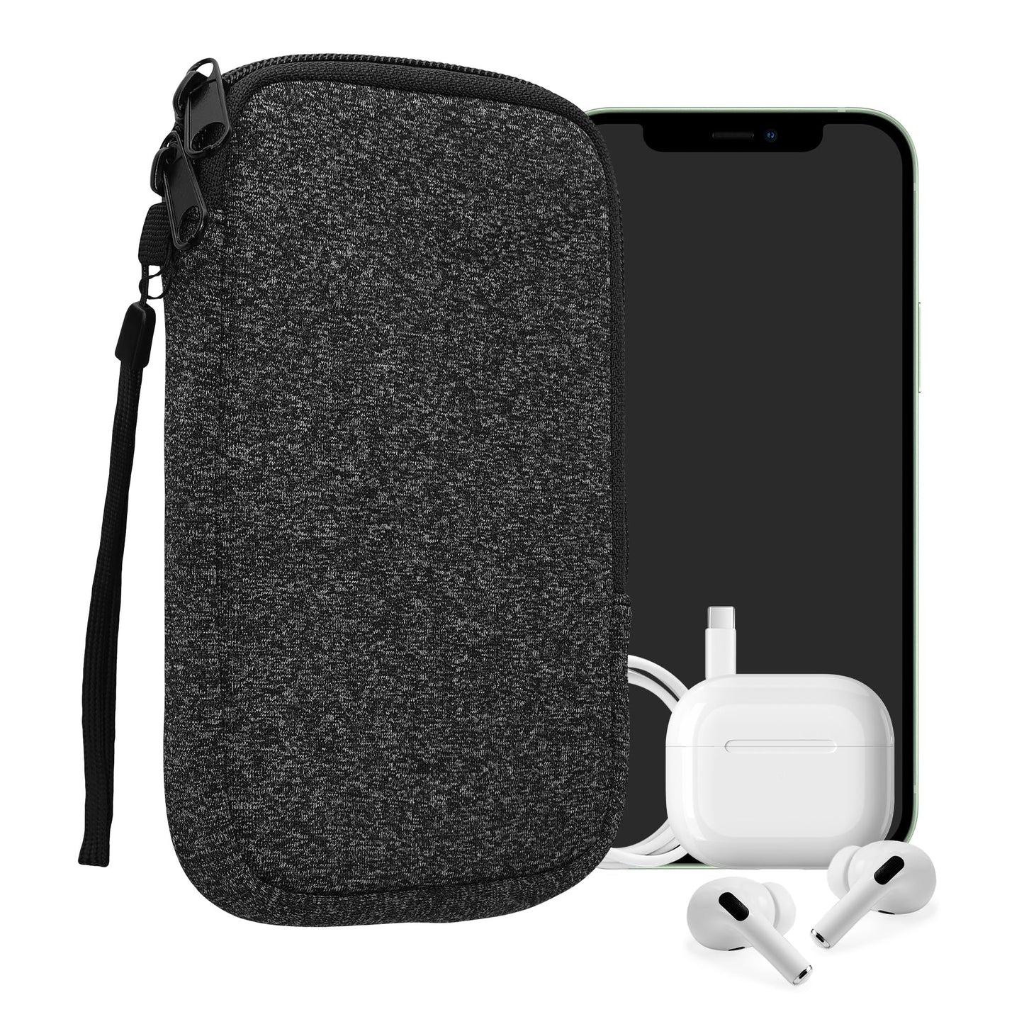 Telefona maciņš kwmobile L, 6,5", neoprēna vāciņš antracīta balts, 16,5 x 8,9 cm iekšējie izmēri
