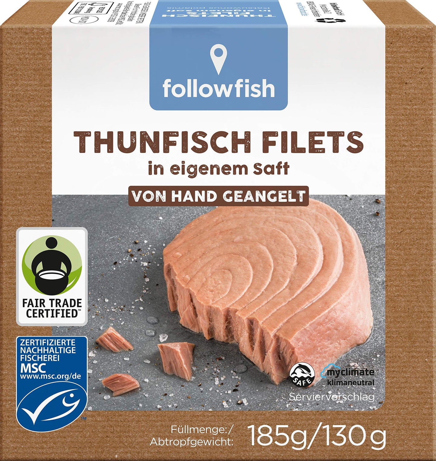 followfish MSC tunča filejas savā sulā, 185 g