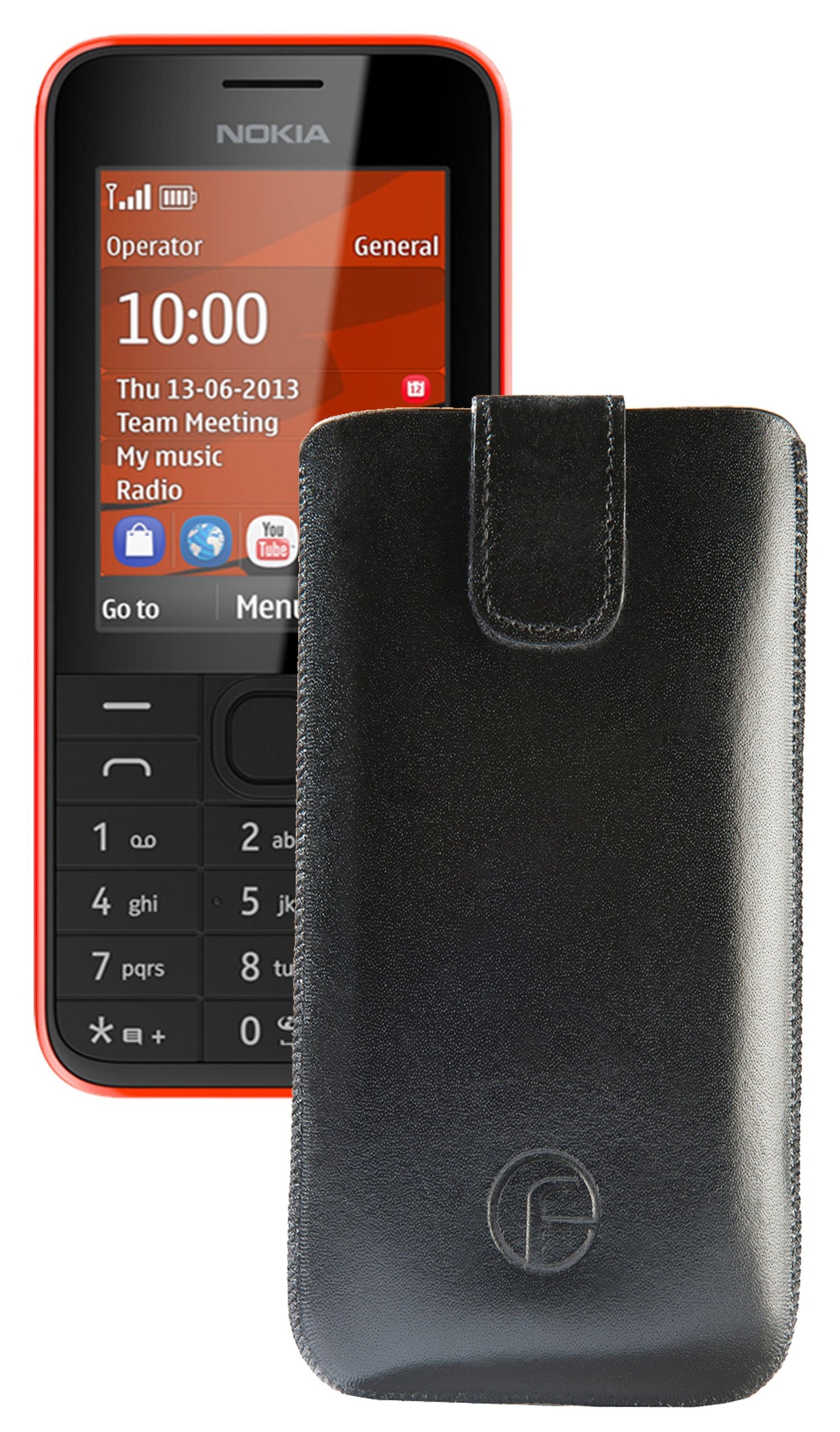 Telefonu maciņš Favory® priekš Nokia 105, ādas etui ar izvelkamu cilni, aizsargmaciņš, melns
