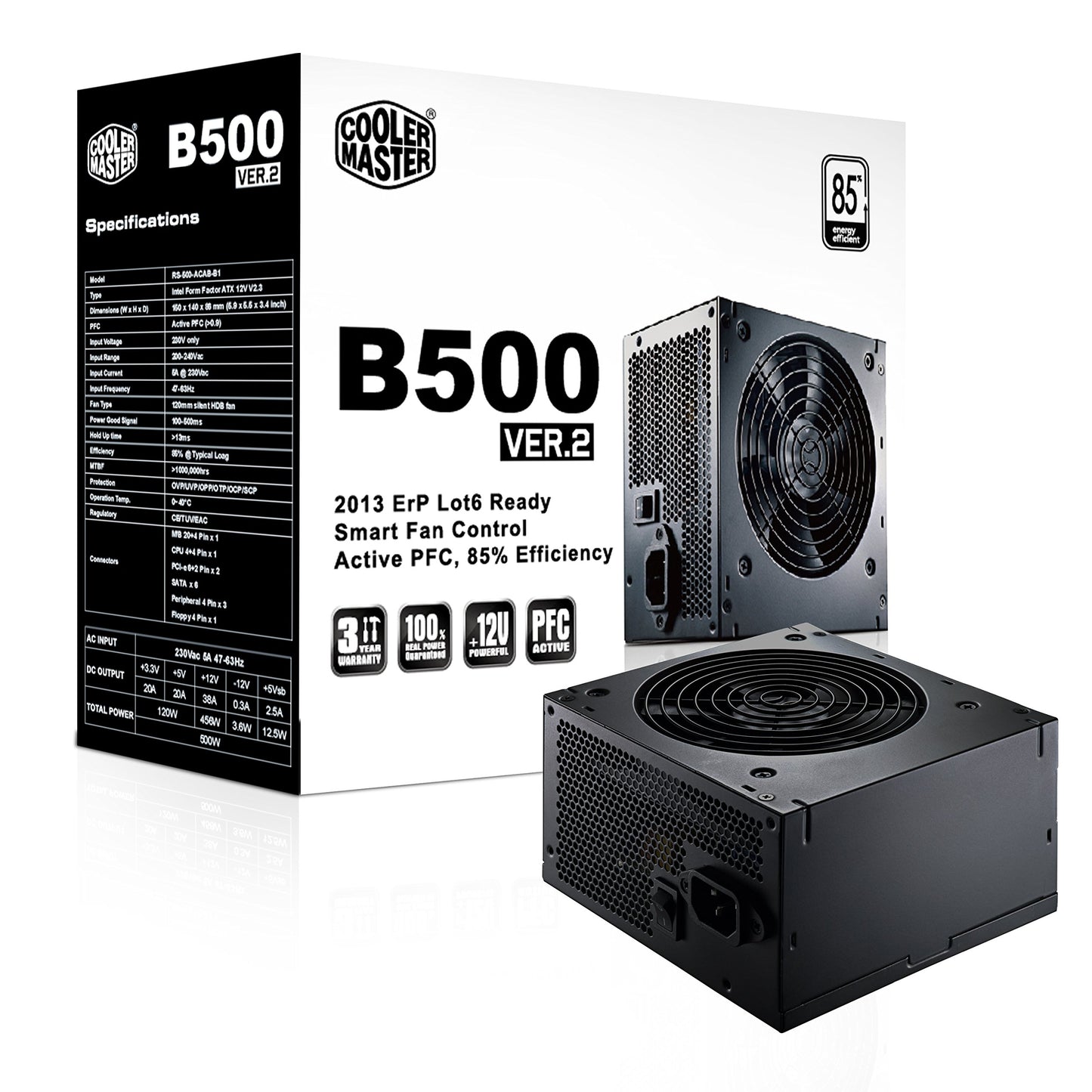 Cooler Master B500 ver 2 - Non-modular, 80 Plus White, 500W power supply unit, RS500-ACABB1-EU.