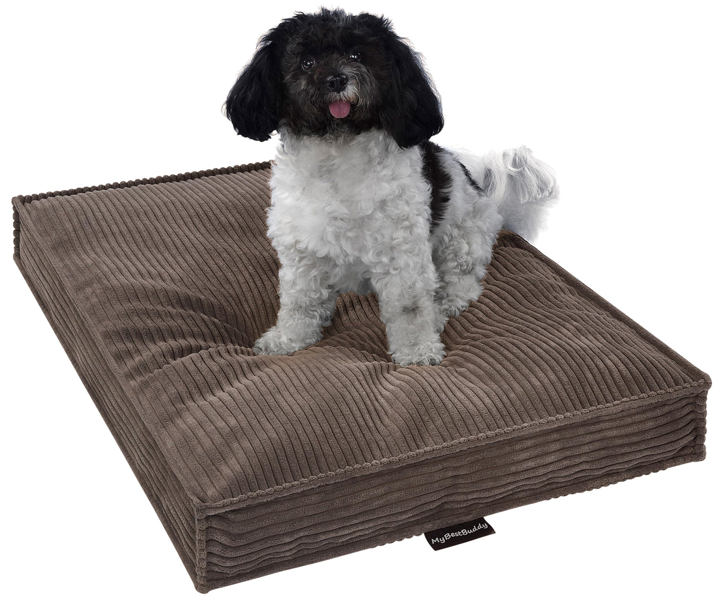 Suņu spilvens MyBestBuddy Visco brūns 80x60 cm L ar POSO-Cord audumu, viskoelastīgām putām un komforta putu pildījumu, mazgājams 40°C, suņu gulta mājdzīvniekiem