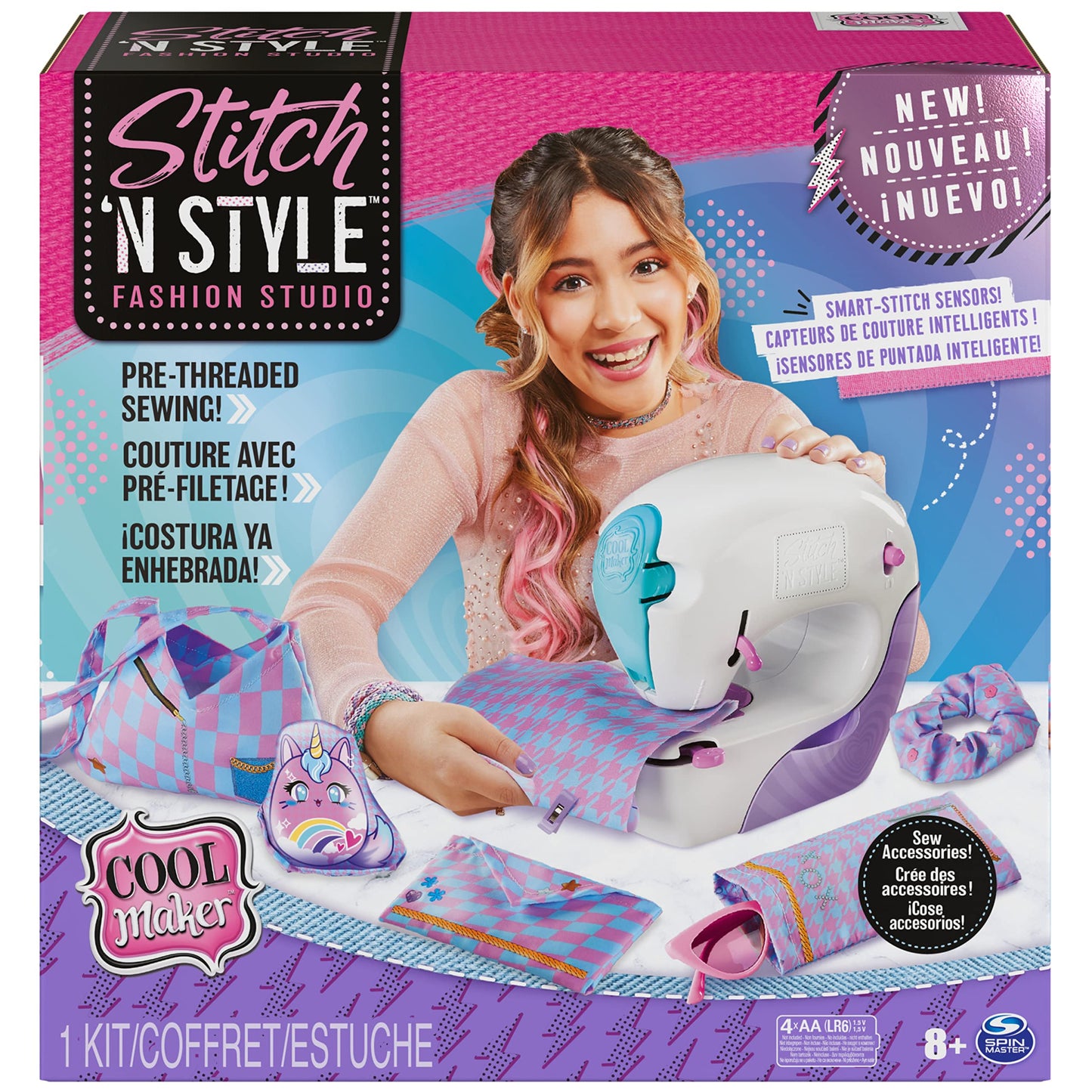 Šujmašīna Cool Maker Stitch n Style Fashion Studio - vienkārša šūšana bez diega ievēršanas, bērnu šujmašīna ar 6 projektiem no 8 gadiem