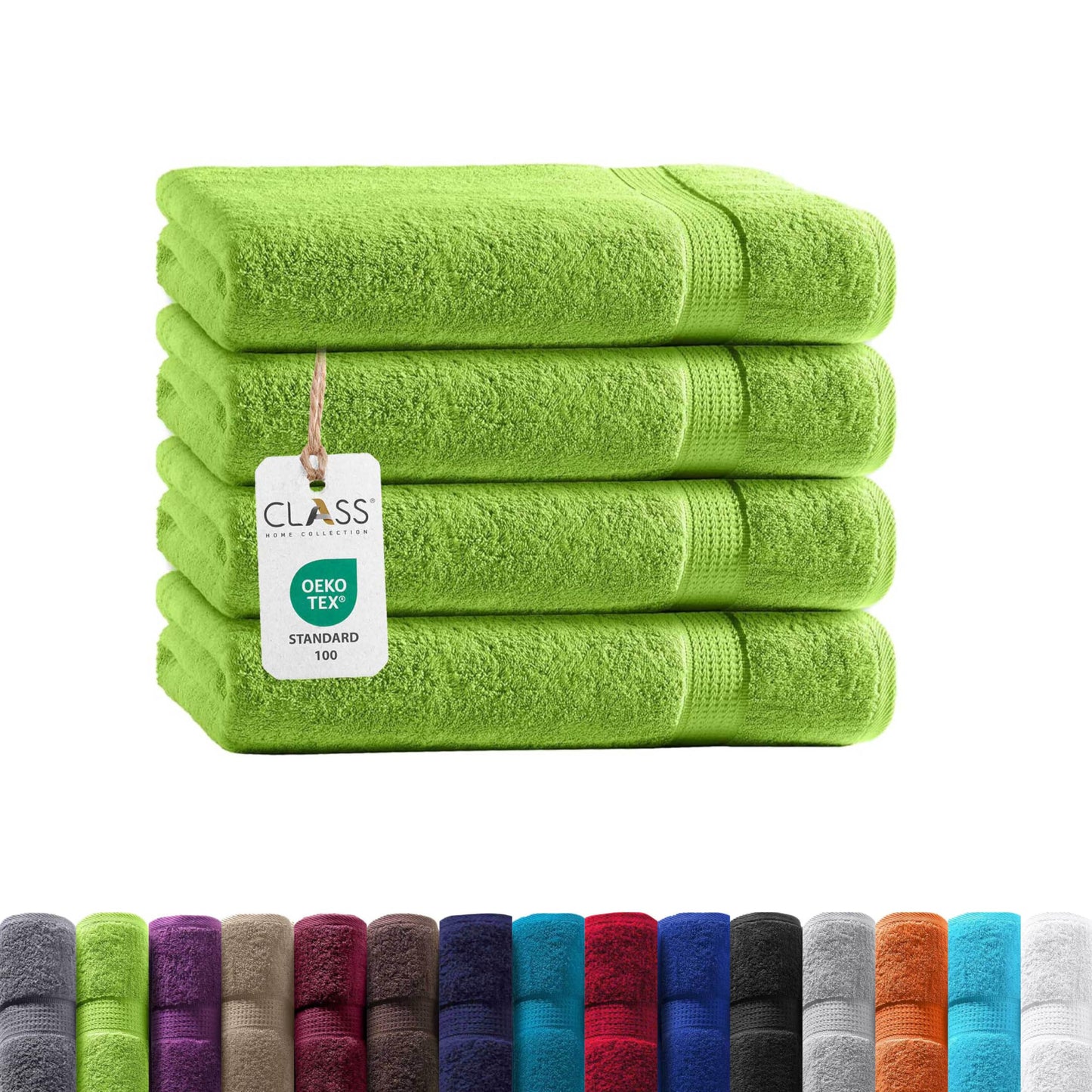 Frotē dvieļi Class Home Collection 50x100 cm, 4 gab. komplekts, īpaši mīksti un uzsūcoši, 100% kokvilna, ar cilpiņu, ābolu zaļš