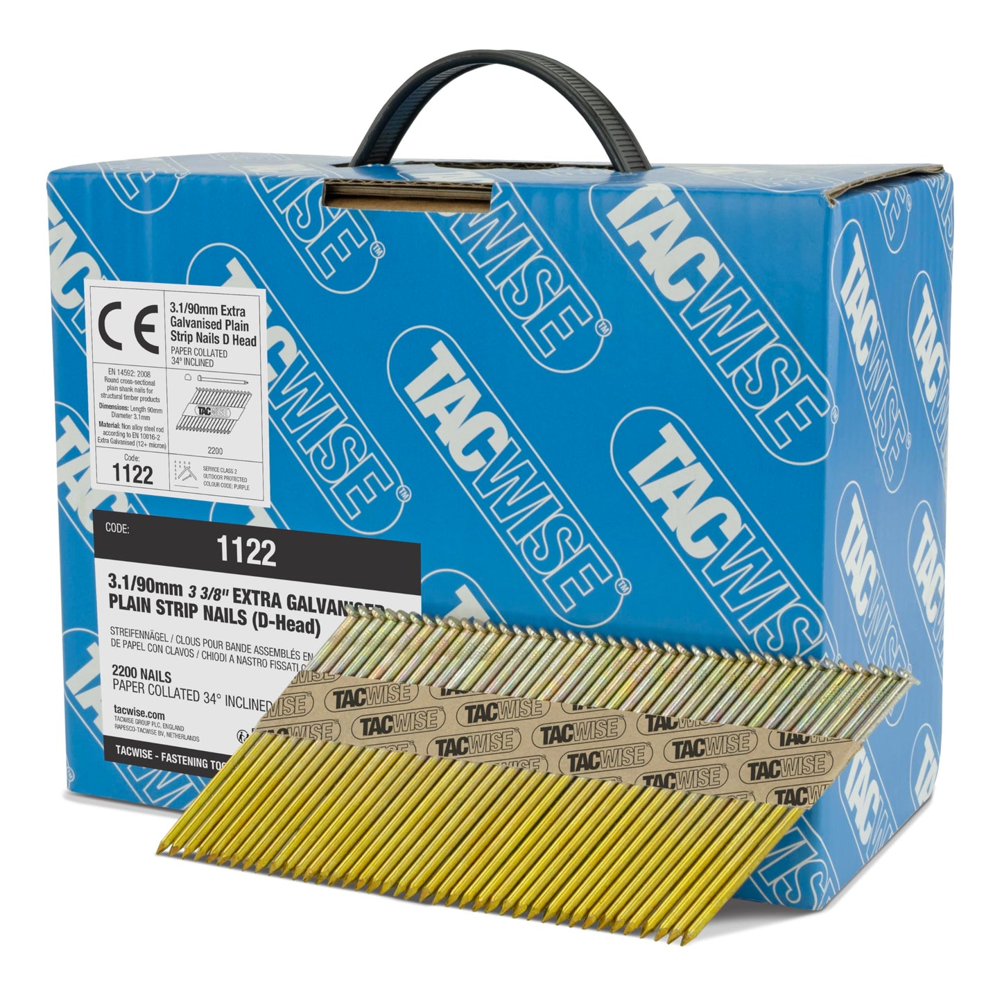 Naglas Tacwise 1122, ekstra cinkotas rāmja naglas 3,1/90 mm, 34°, 2200 gab.