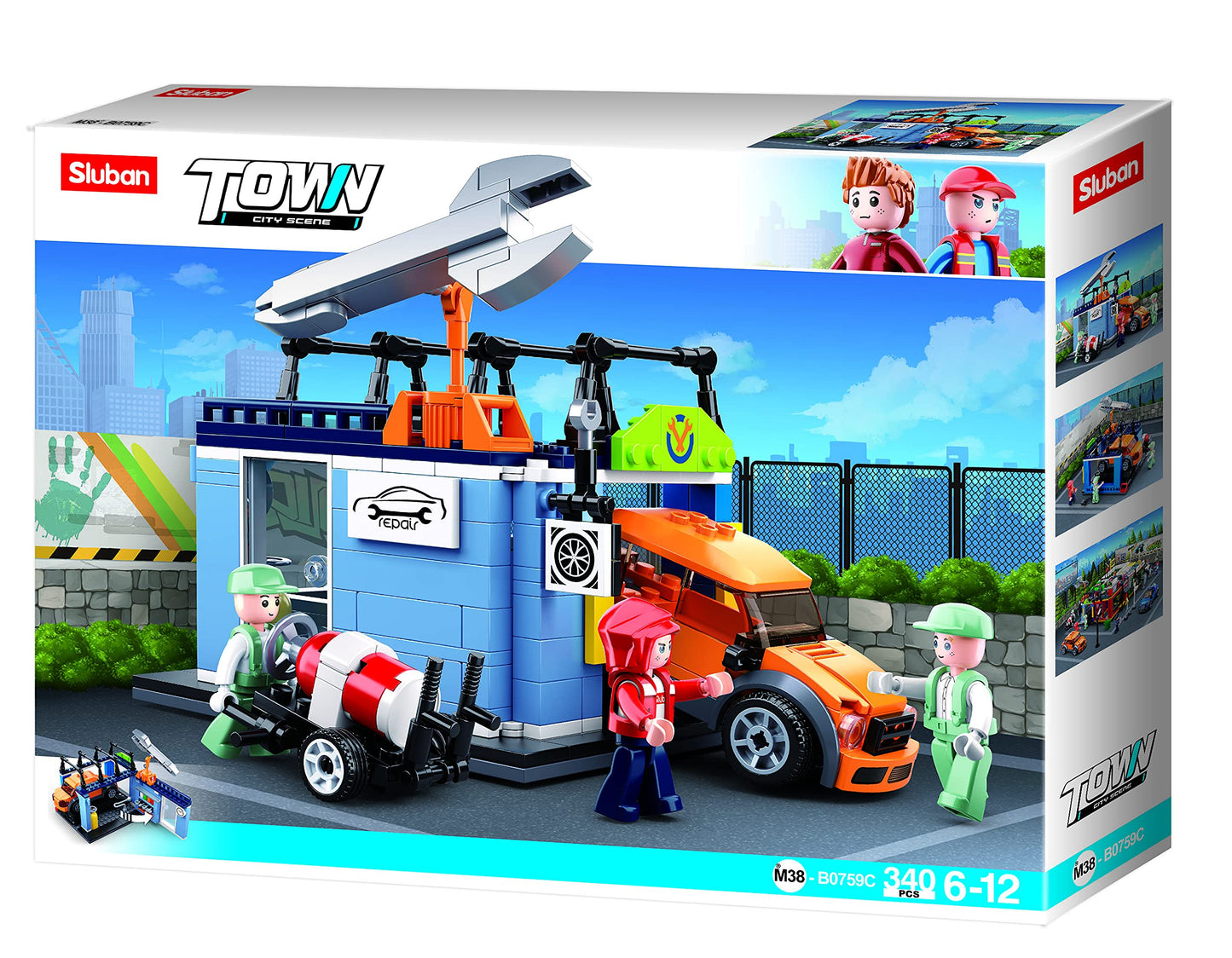 Sluban M38-B0759C Apkalpošanas veikals - 340 daudzkrāsaini gabali, radoša būvniecības komplekta spēle.