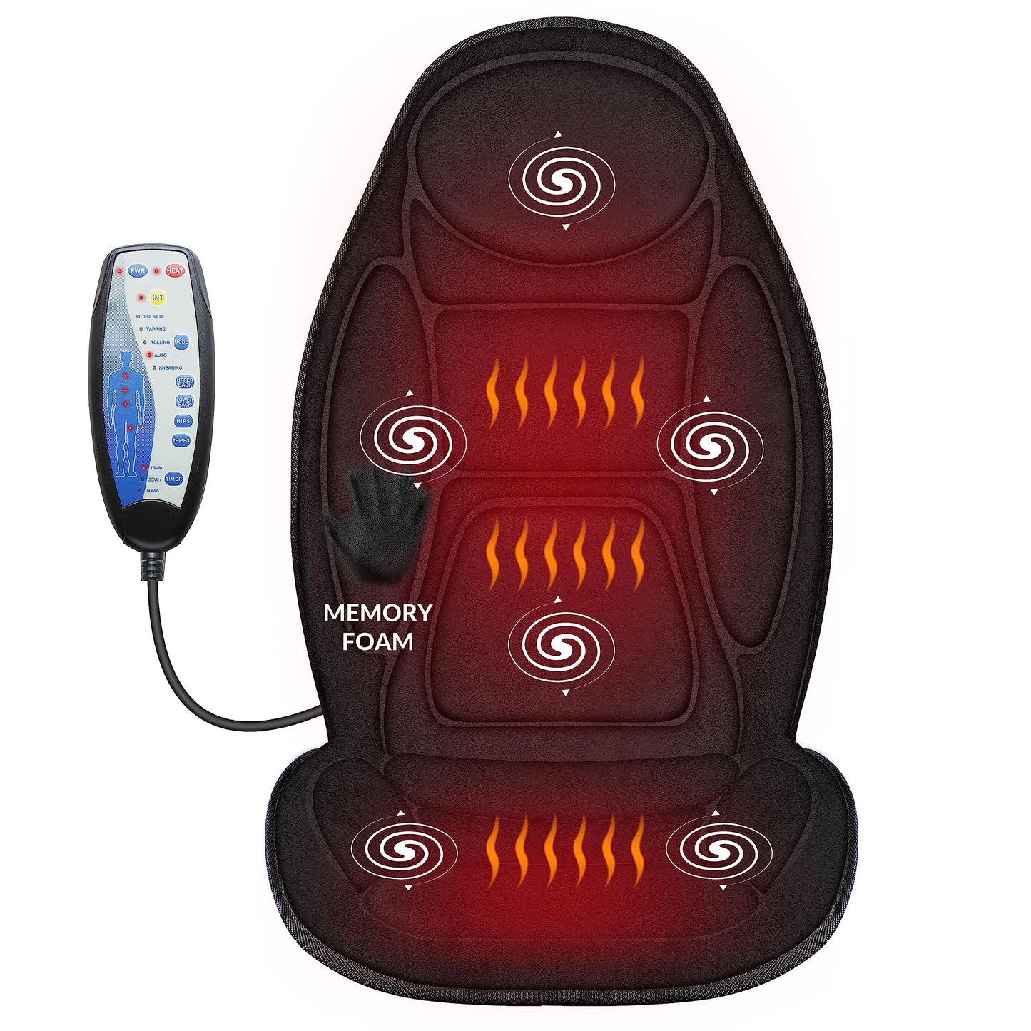 Snailax masāžas sēdekļa uzlika no memory foam mugurai un kaklam, masāžas spilvens ar siltumu un vibrāciju, sēdekļa masāžas ierīce mājām un birojam