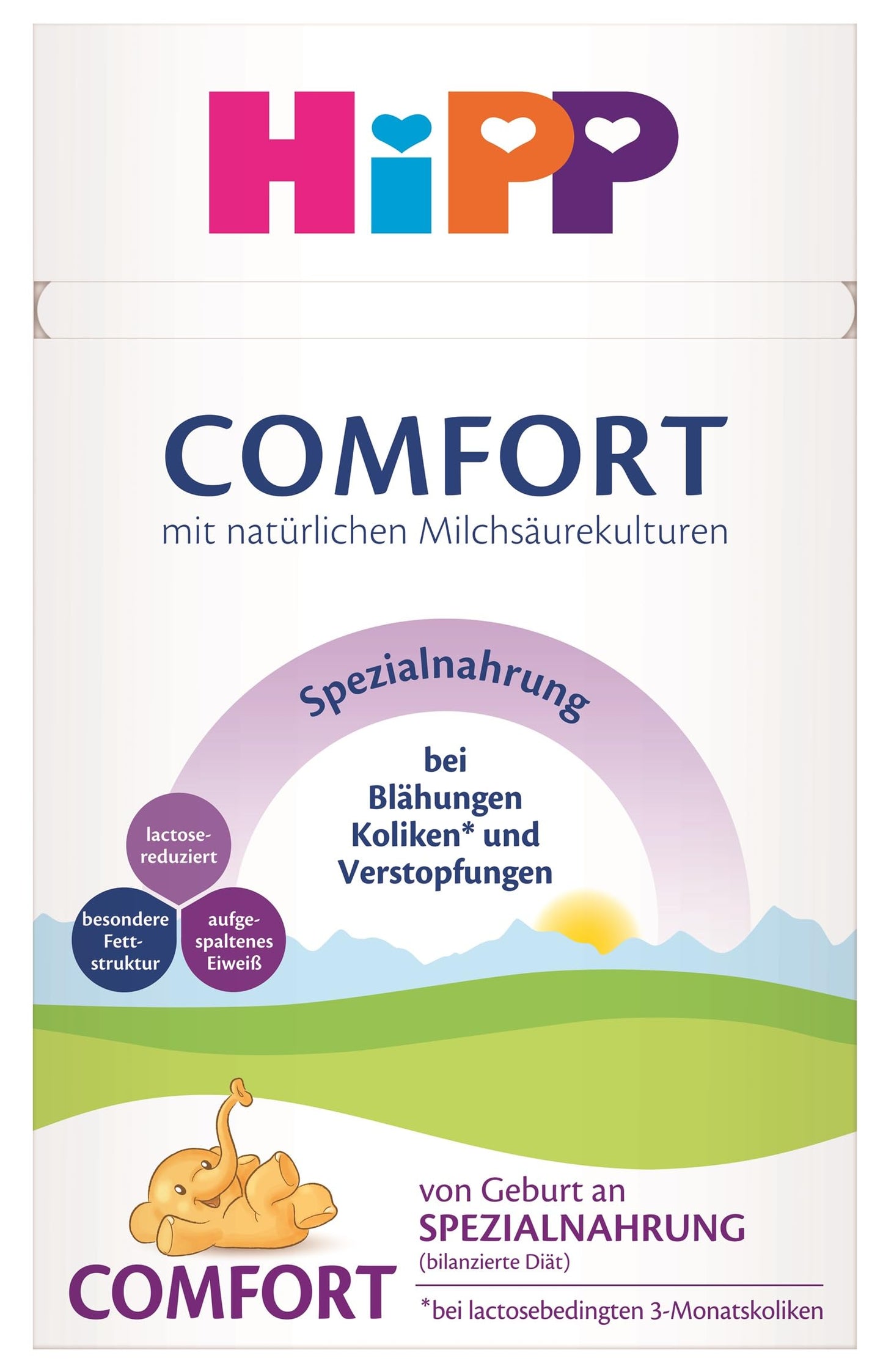 Zīdaiņu maisījums HiPP Comfort Spezialnahrung, 4 x 600g, no dzimšanas, ar samazinātu laktozes daudzumu, diētiskai lietošanai pie kolikām, vēdera pūšanās un aizcietējumiem
