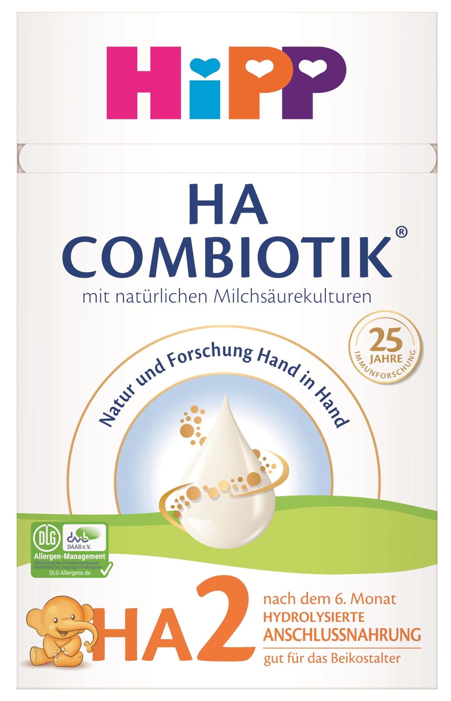 Zīdaiņu maisījums HiPP HA 2 Combiotik (4 x 600g) pēc 6. mēneša, ar hidrolizētu olbaltumu, GOS, omega-3 un dabīgām pienskābes kultūrām
