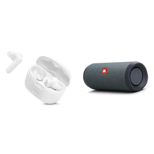 JBL Tune Beam – ūdensizturīgi, patiesi bezvadu ausu austiņas un Flip Essential 2 – portatīvais Bluetooth skaļrunis ar uzlādējamu akumulatoru